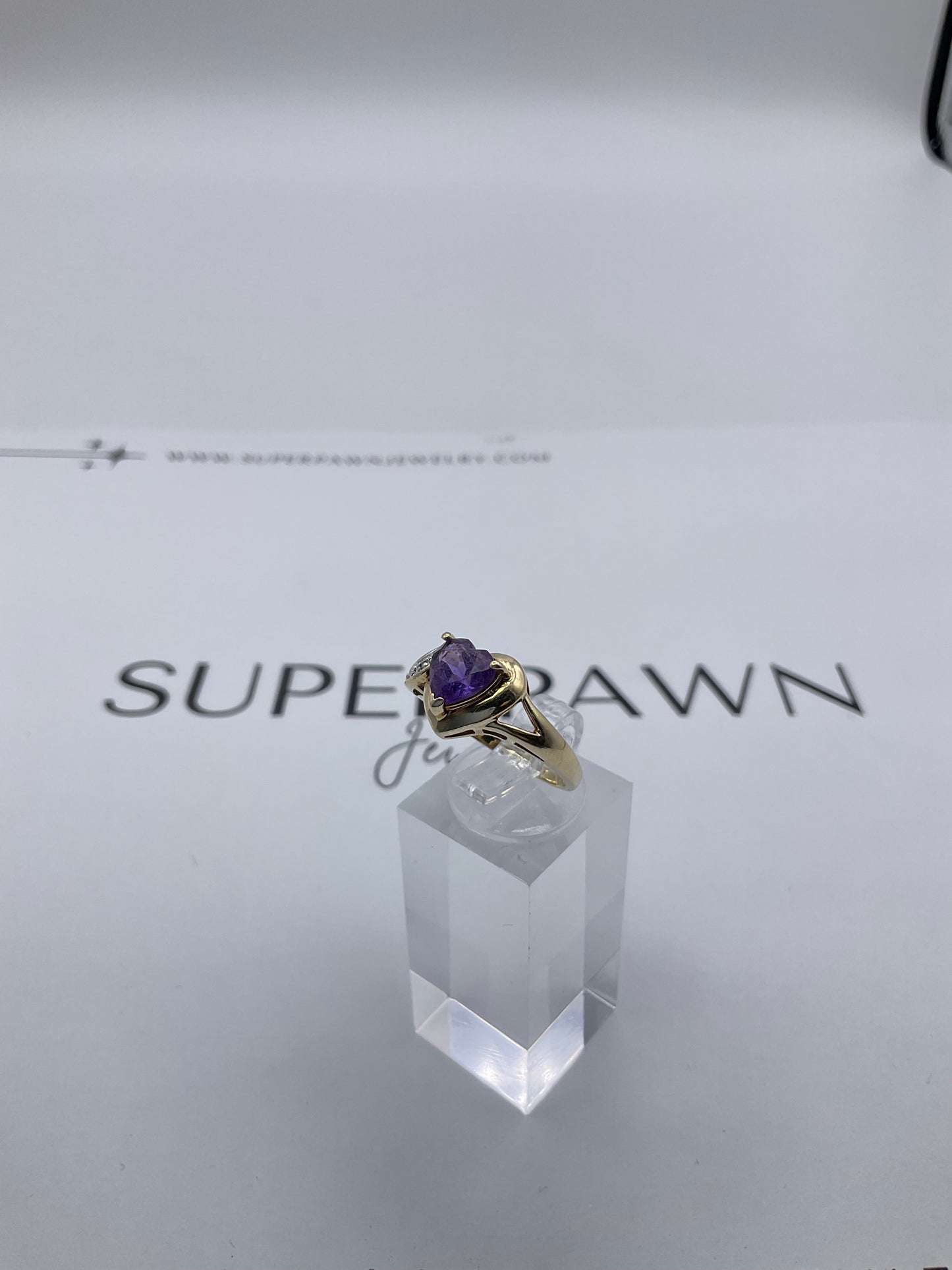 10K Yellow Gold Heart-Shaped Amethyst & Diamond Ring – Size 6.5 – 2.4g
