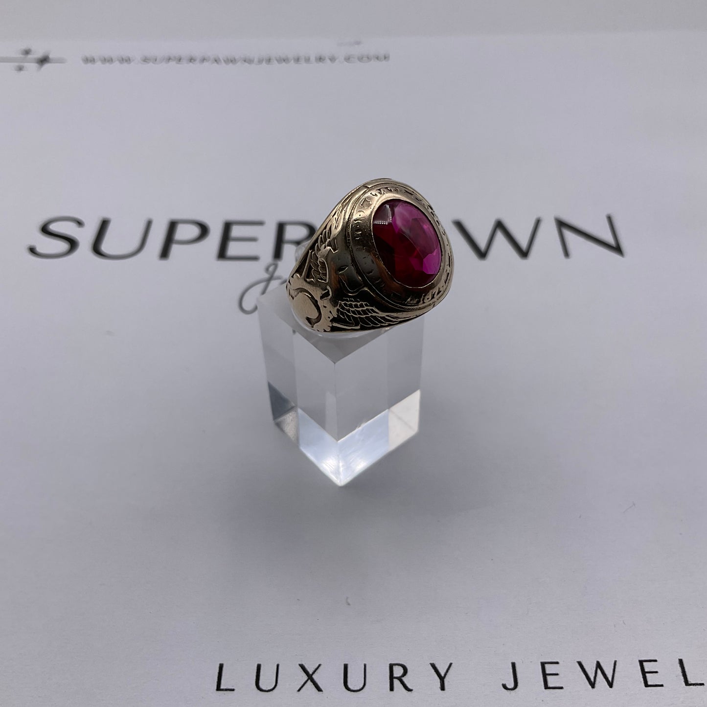 Vintage 10K Yellow Gold 5ct Red Oval Gemstone State College Class Ring