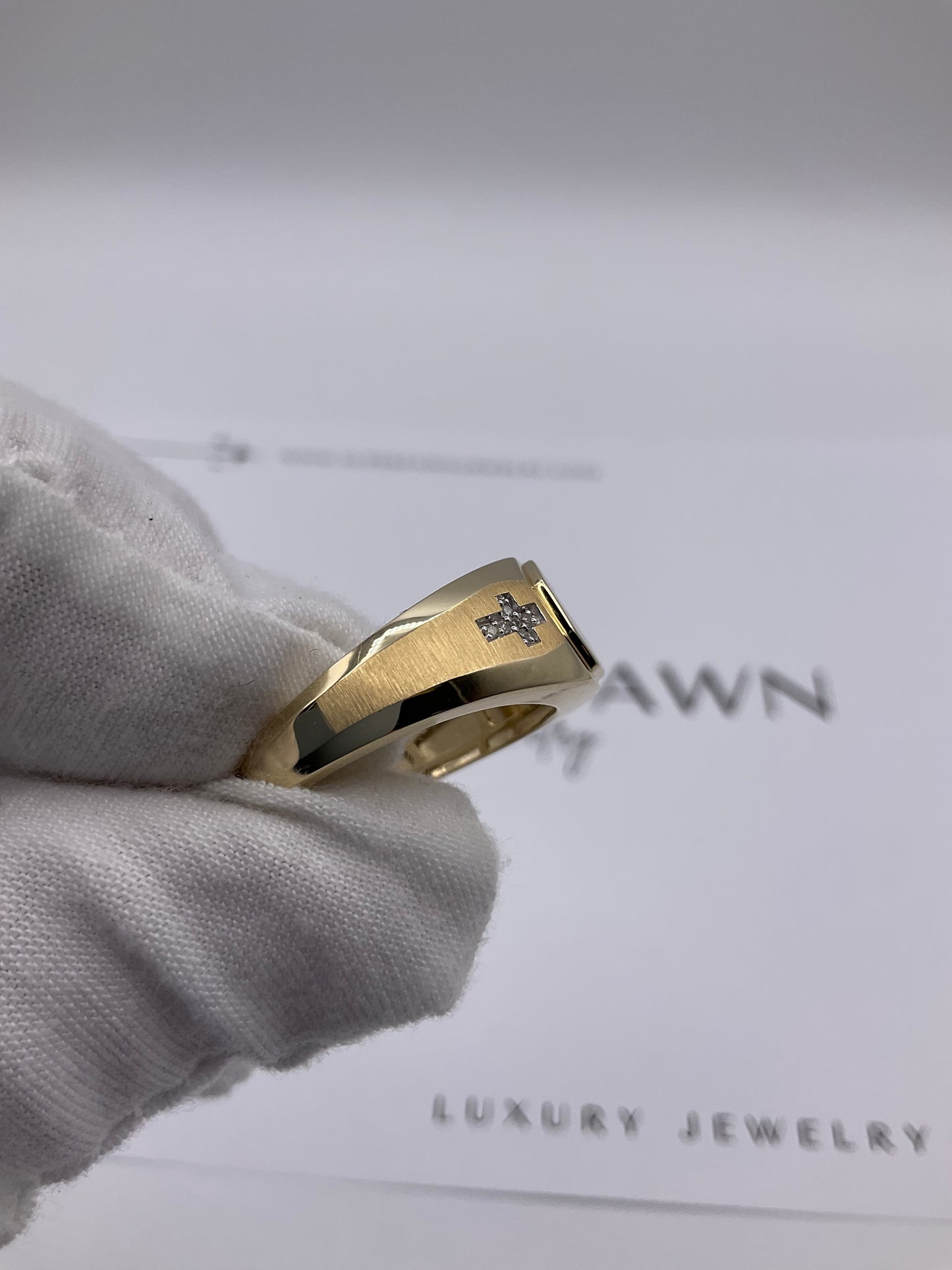 5.3g 10k Yellow Gold Men's Diamond Cross Ring Size 10