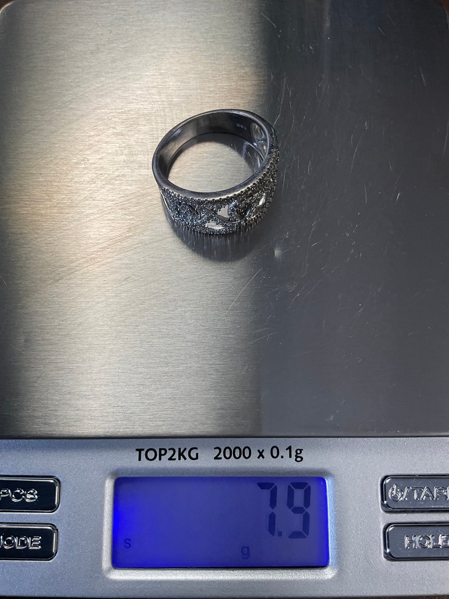 10K White Gold Filigree Twist Cluster Ring – Size 9.5 – 7.9g