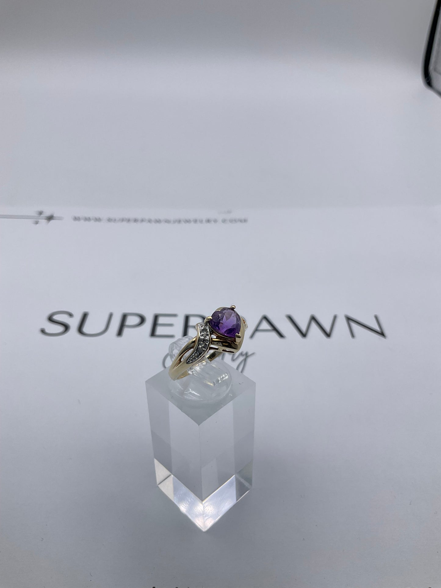 10K Yellow Gold Heart-Shaped Amethyst & Diamond Ring – Size 6.5 – 2.4g