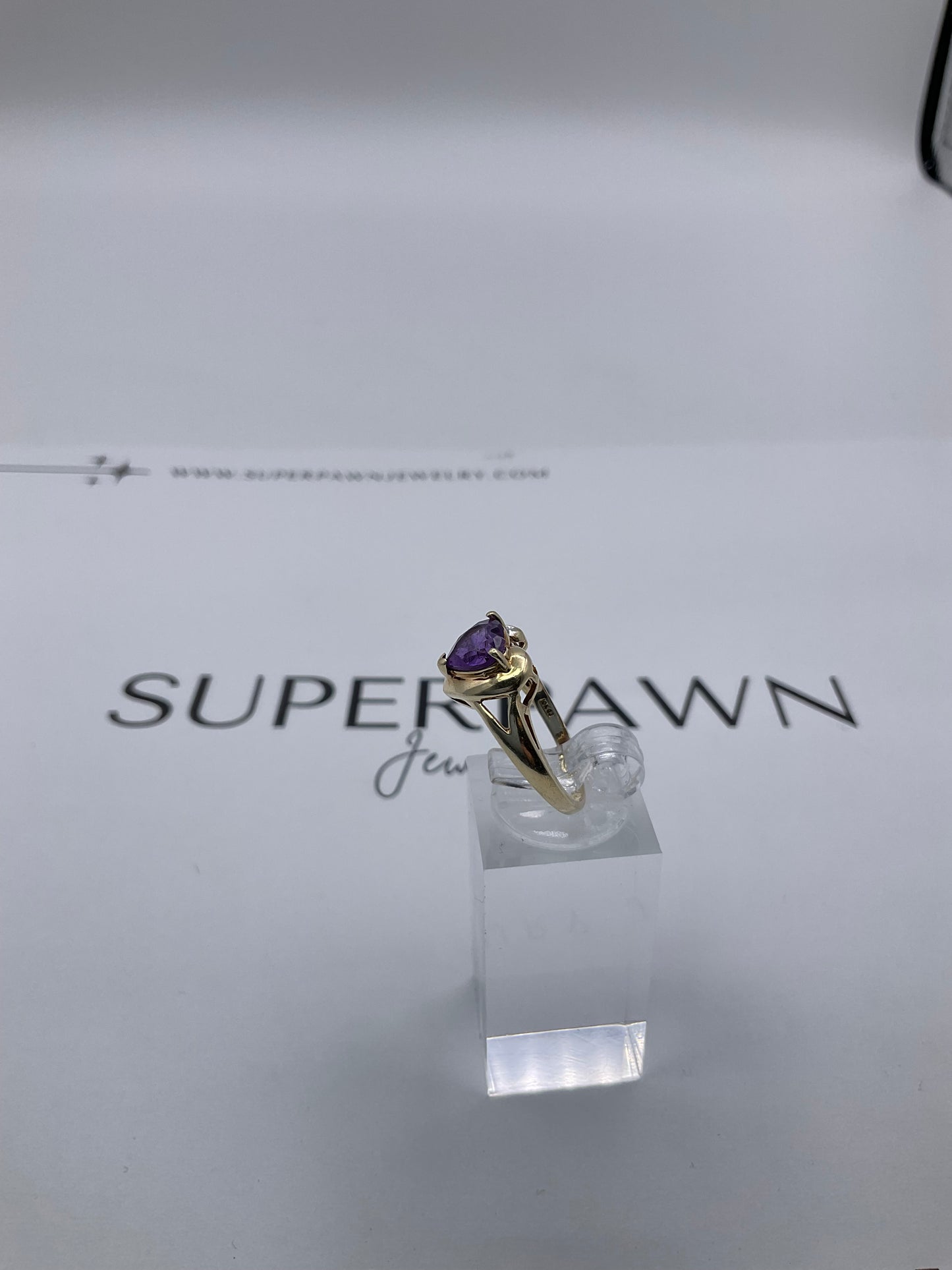 10K Yellow Gold Heart-Shaped Amethyst & Diamond Ring – Size 6.5 – 2.4g
