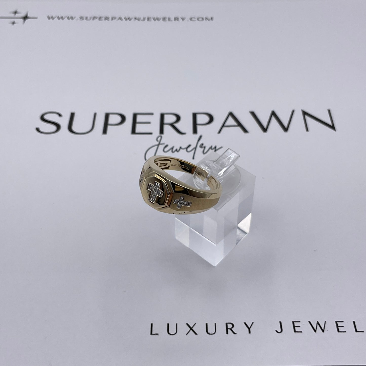 5.3g 10k Yellow Gold Men's Diamond Cross Ring Size 10