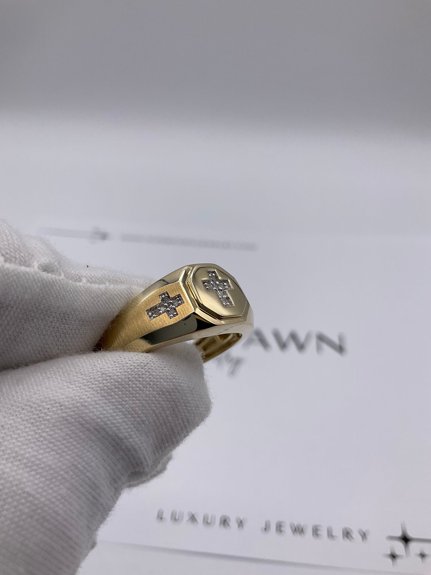 5.3g 10k Yellow Gold Men's Diamond Cross Ring Size 10