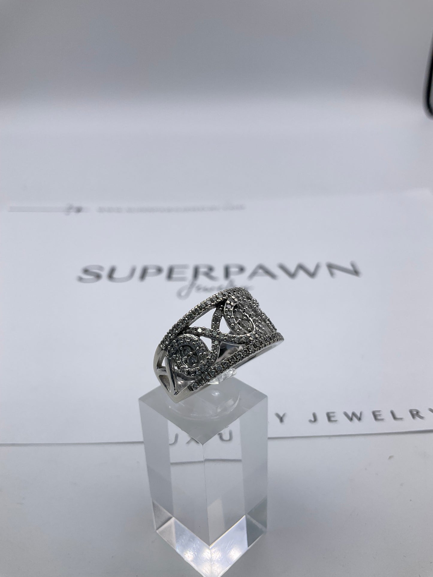 10K White Gold Filigree Twist Cluster Ring – Size 9.5 – 7.9g