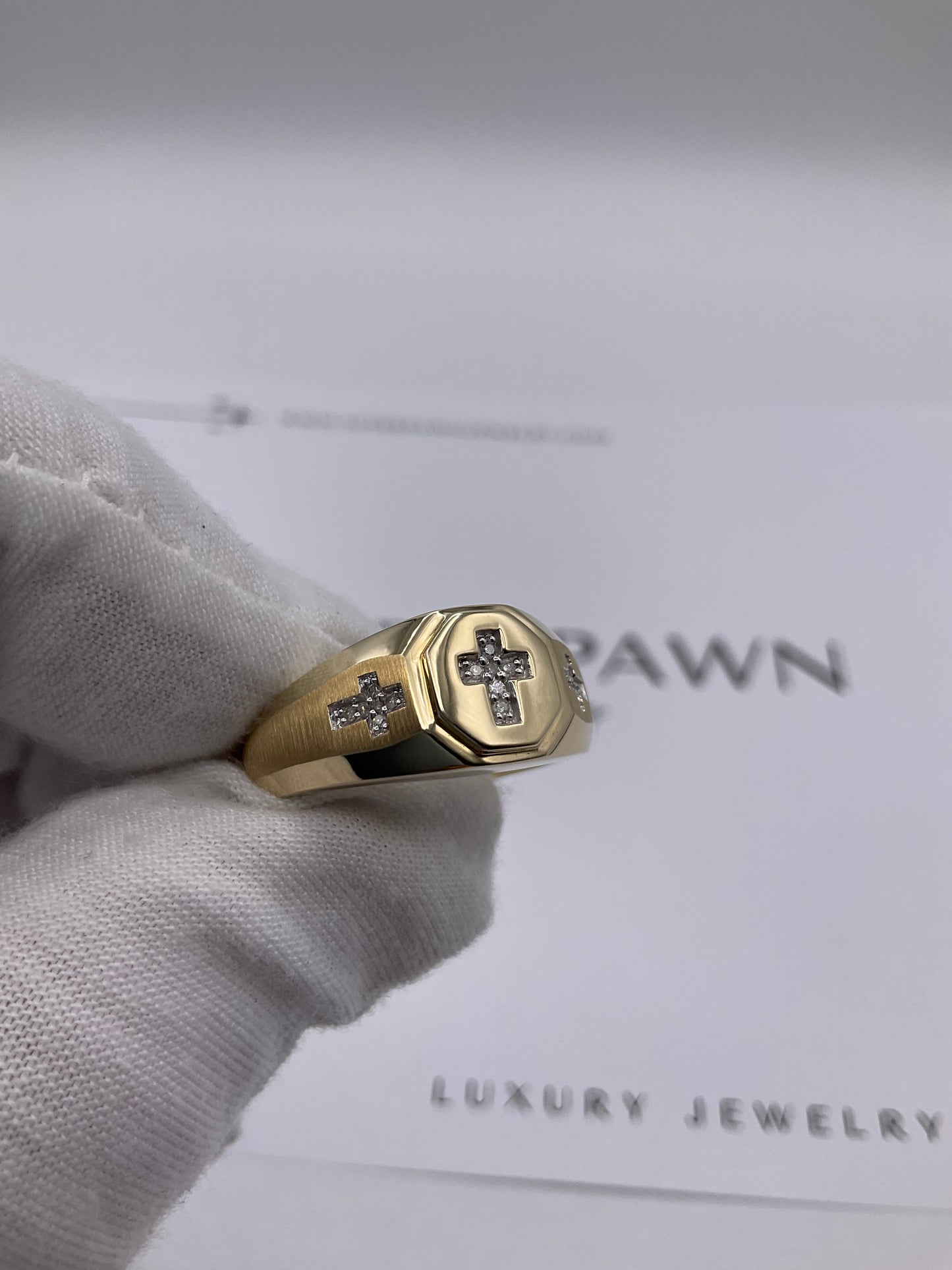 5.3g 10k Yellow Gold Men's Diamond Cross Ring Size 10
