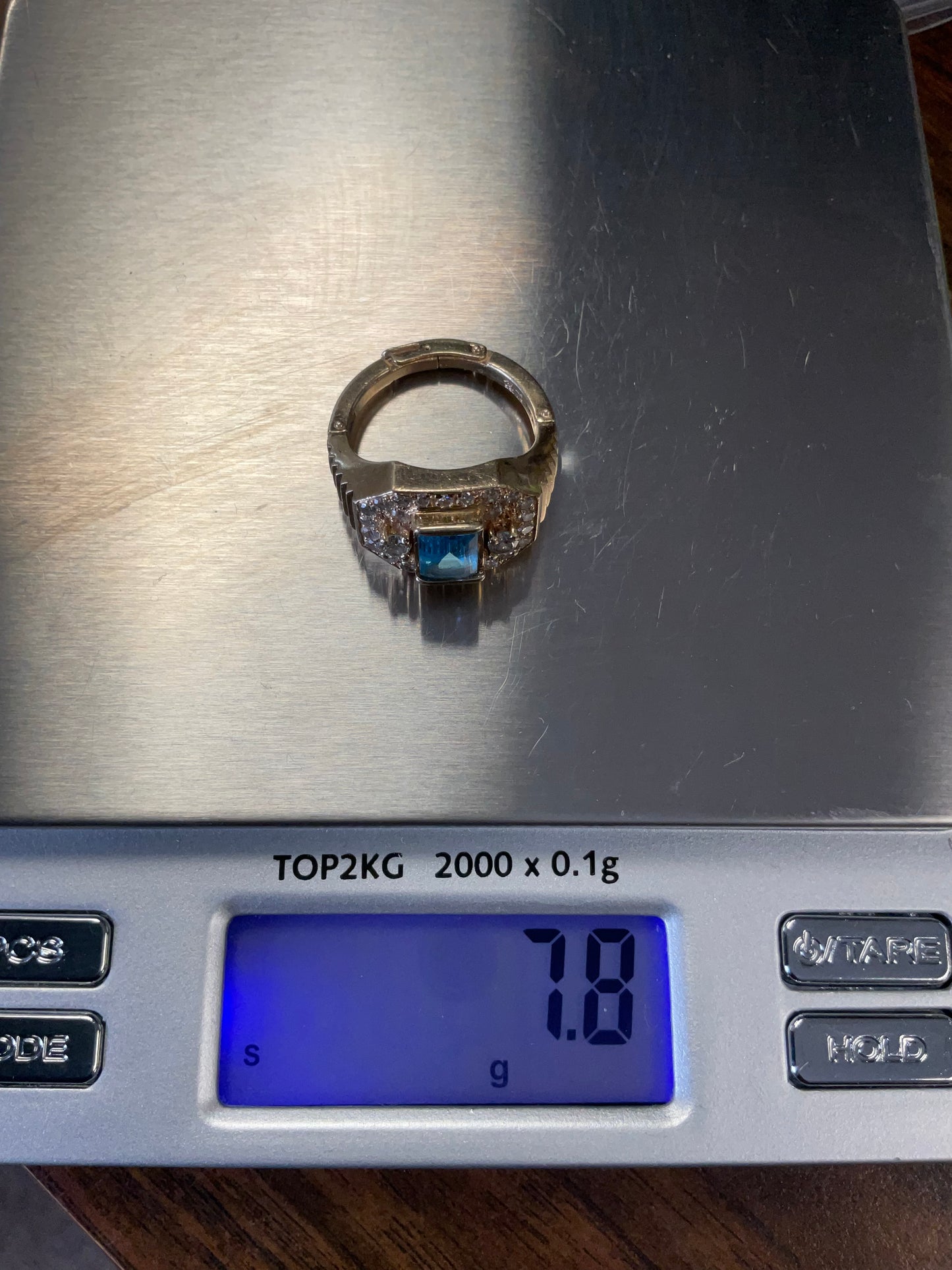 14K Yellow Gold Emerald Cut Aquamarine & Diamond Ring – 7.8g