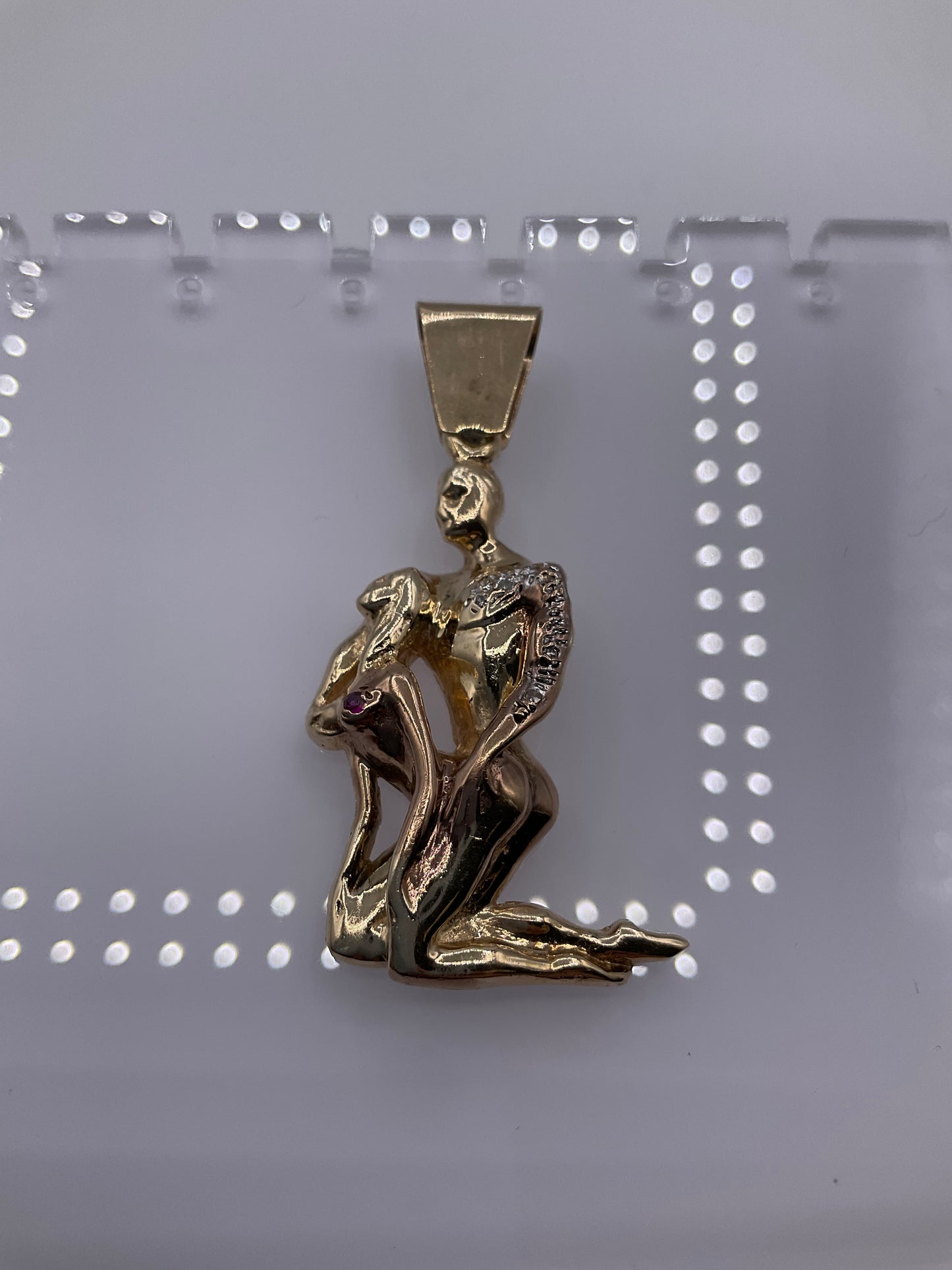 10K Yellow Gold Artistic Couple Pendant With Diamond Accents 12.8g