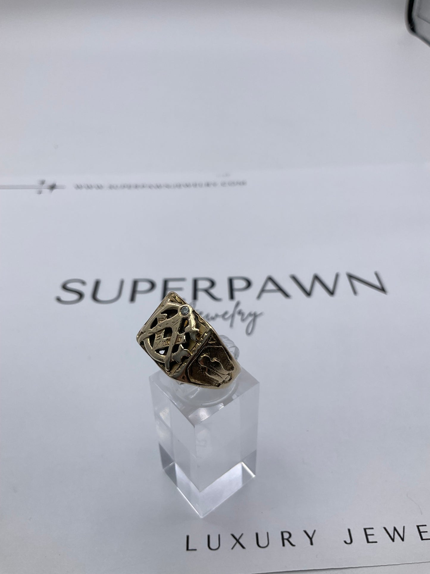 10K Yellow Gold Masonic Compass Ring with Diamond – Size 9.5 – 7.1g