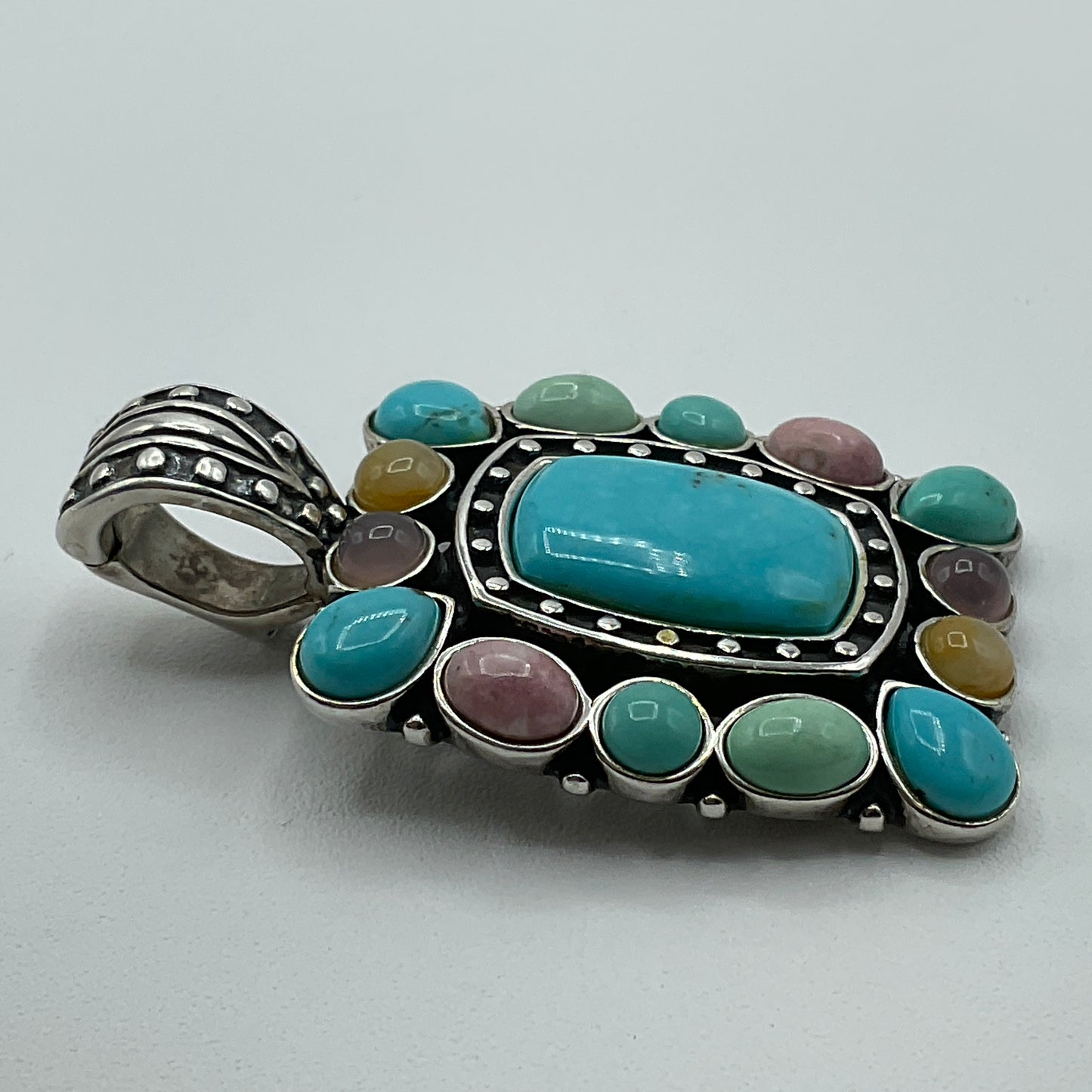 Carolyn Pollack Relios Sterling Silver Turquoise Multi Stone Rectangle Pendant 21.7g