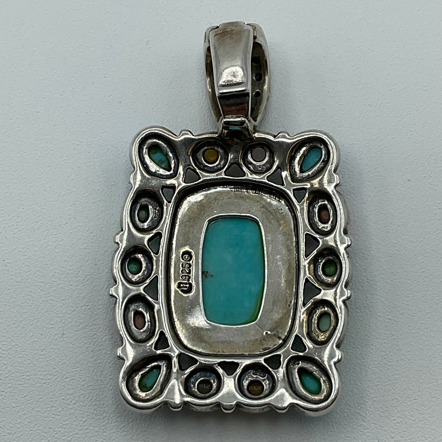 Carolyn Pollack Relios Sterling Silver Turquoise Multi Stone Rectangle Pendant 21.7g