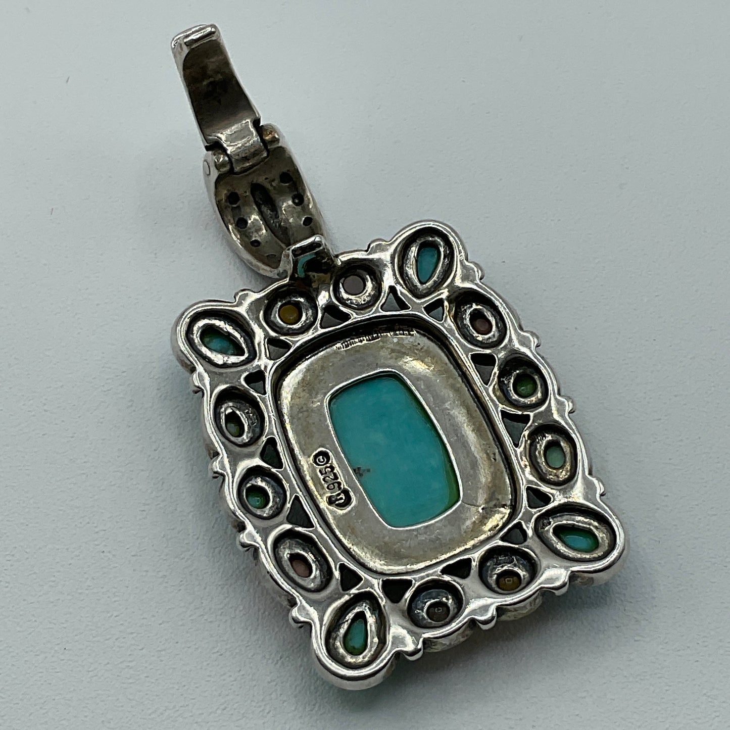 Carolyn Pollack Relios Sterling Silver Turquoise Multi Stone Rectangle Pendant 21.7g