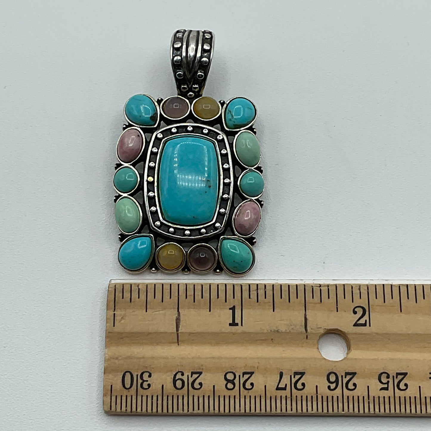 Carolyn Pollack Relios Sterling Silver Turquoise Multi Stone Rectangle Pendant 21.7g