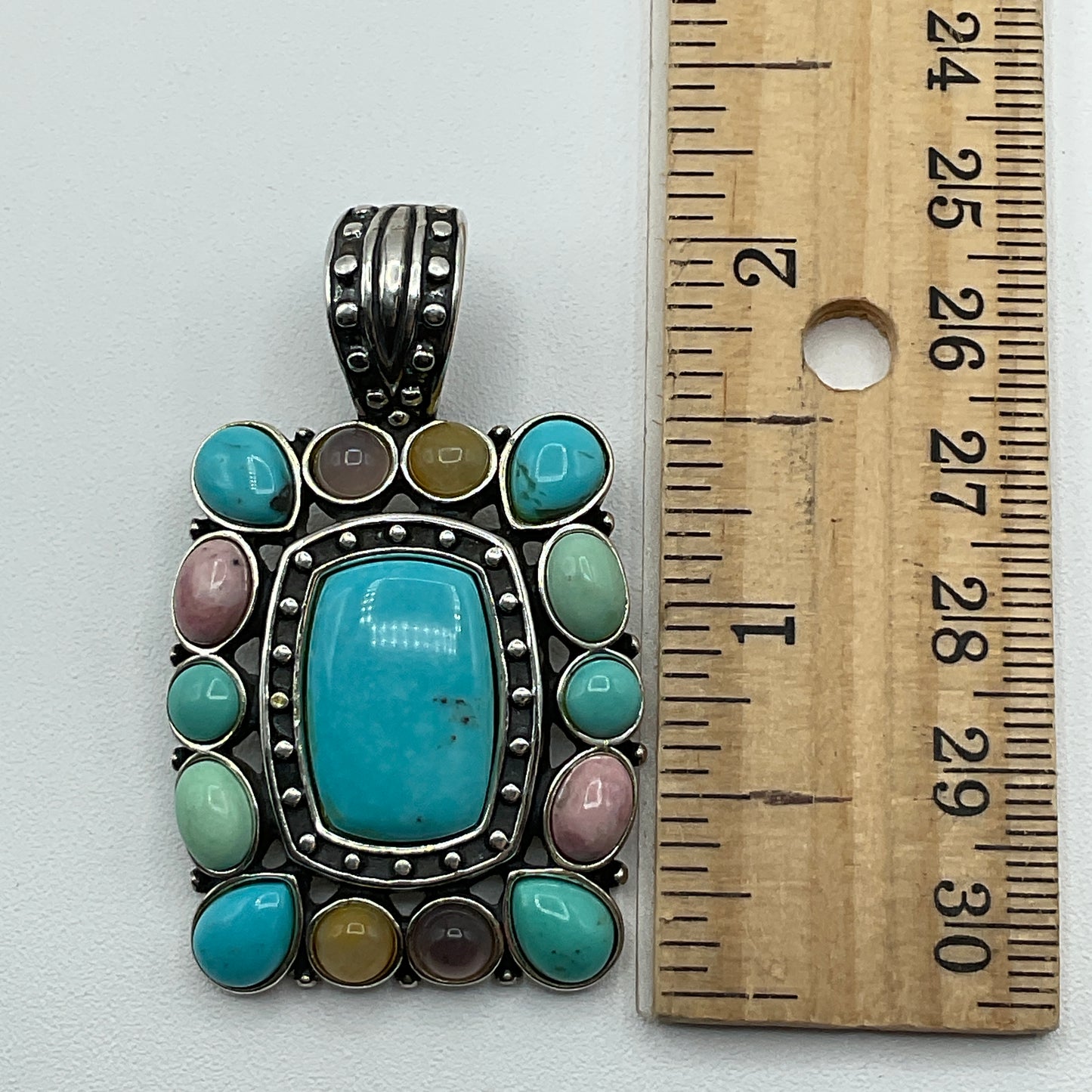 Carolyn Pollack Relios Sterling Silver Turquoise Multi Stone Rectangle Pendant 21.7g