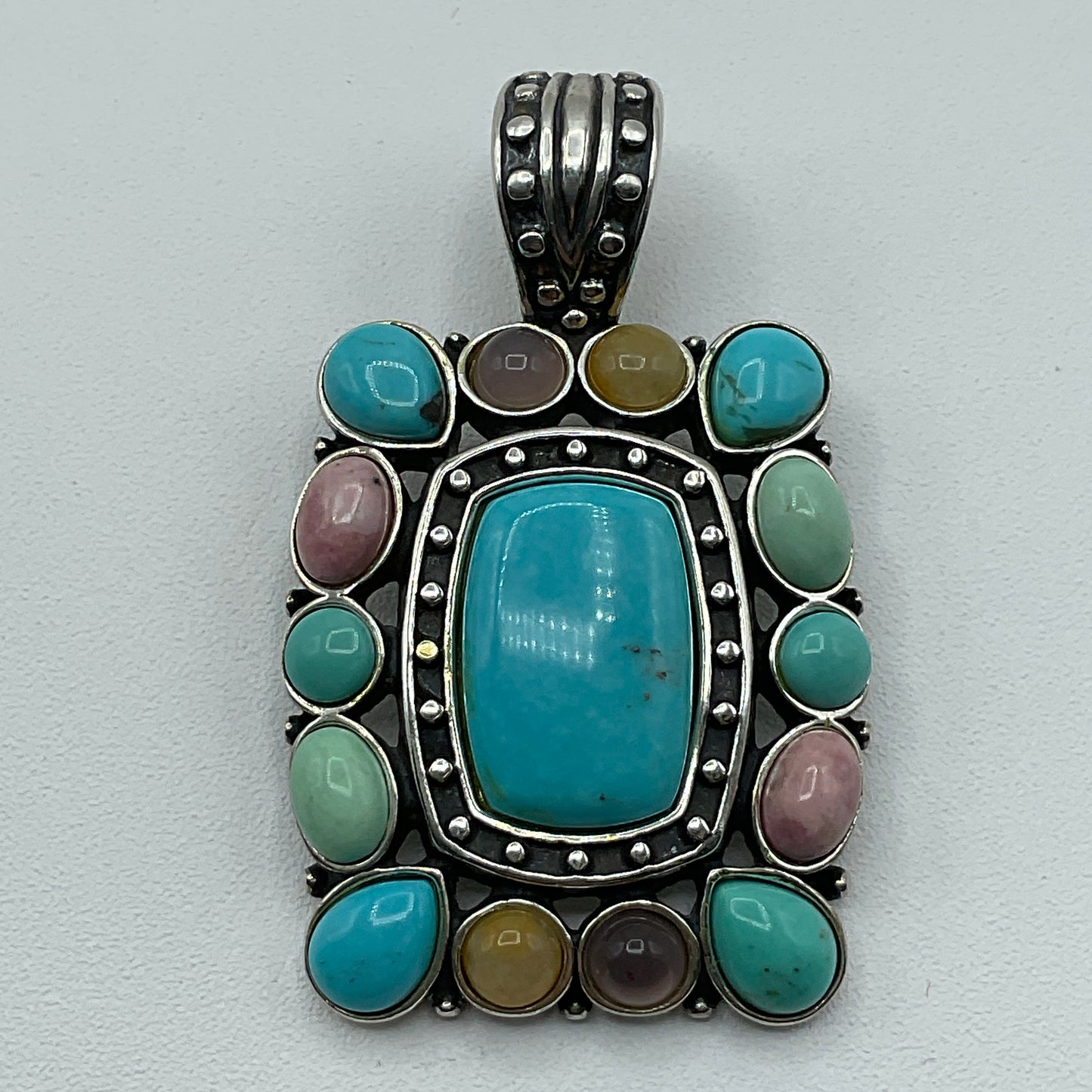 Carolyn Pollack Relios Sterling Silver Turquoise Multi Stone Rectangle Pendant 21.7g