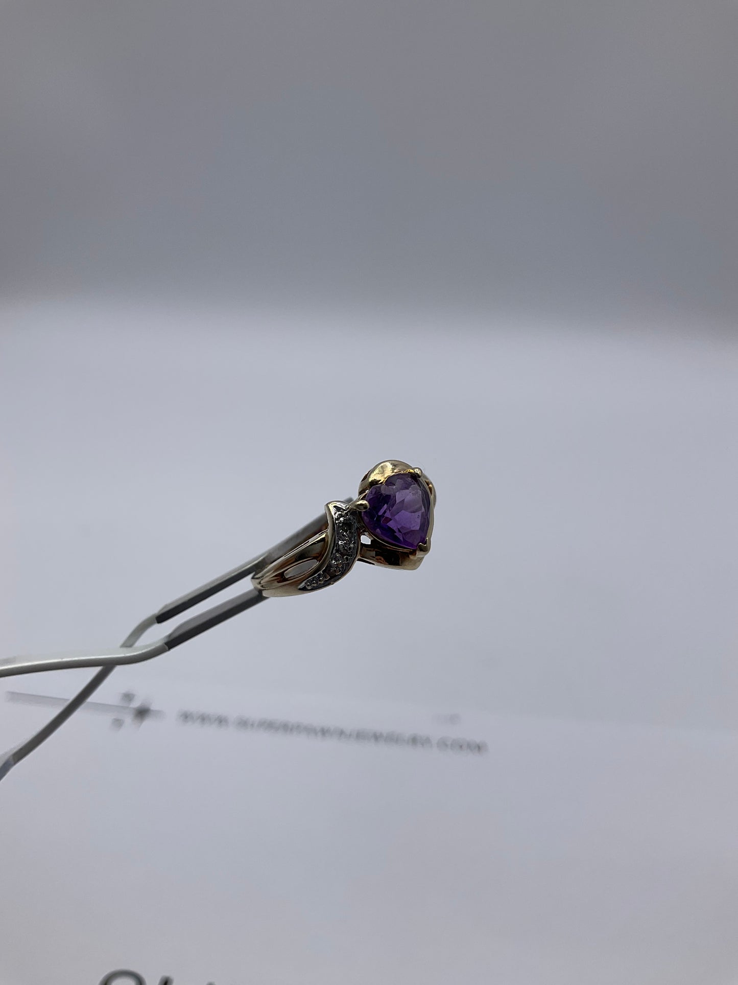 10K Yellow Gold Heart-Shaped Amethyst & Diamond Ring – Size 6.5 – 2.4g