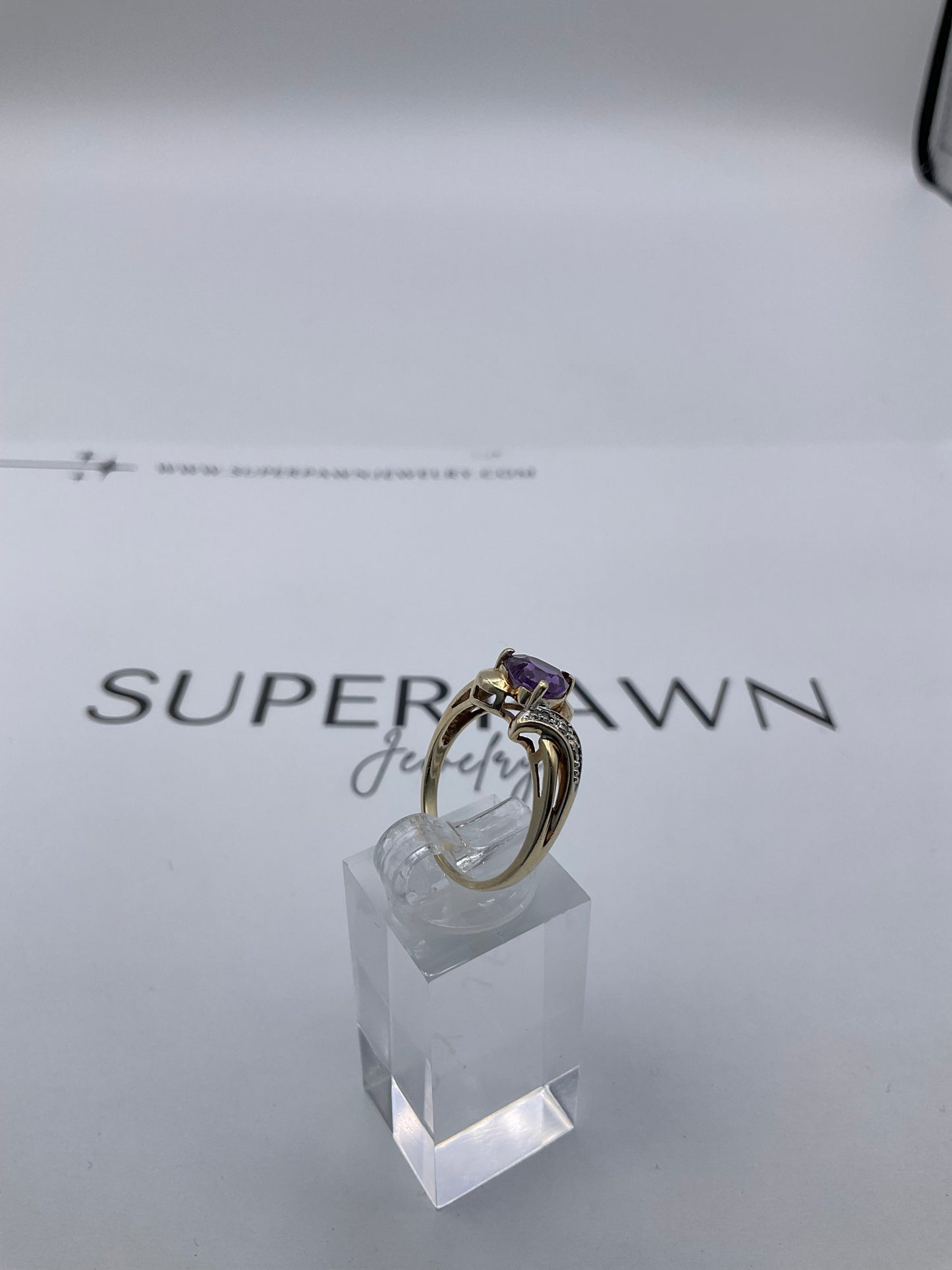 10K Yellow Gold Heart-Shaped Amethyst & Diamond Ring – Size 6.5 – 2.4g