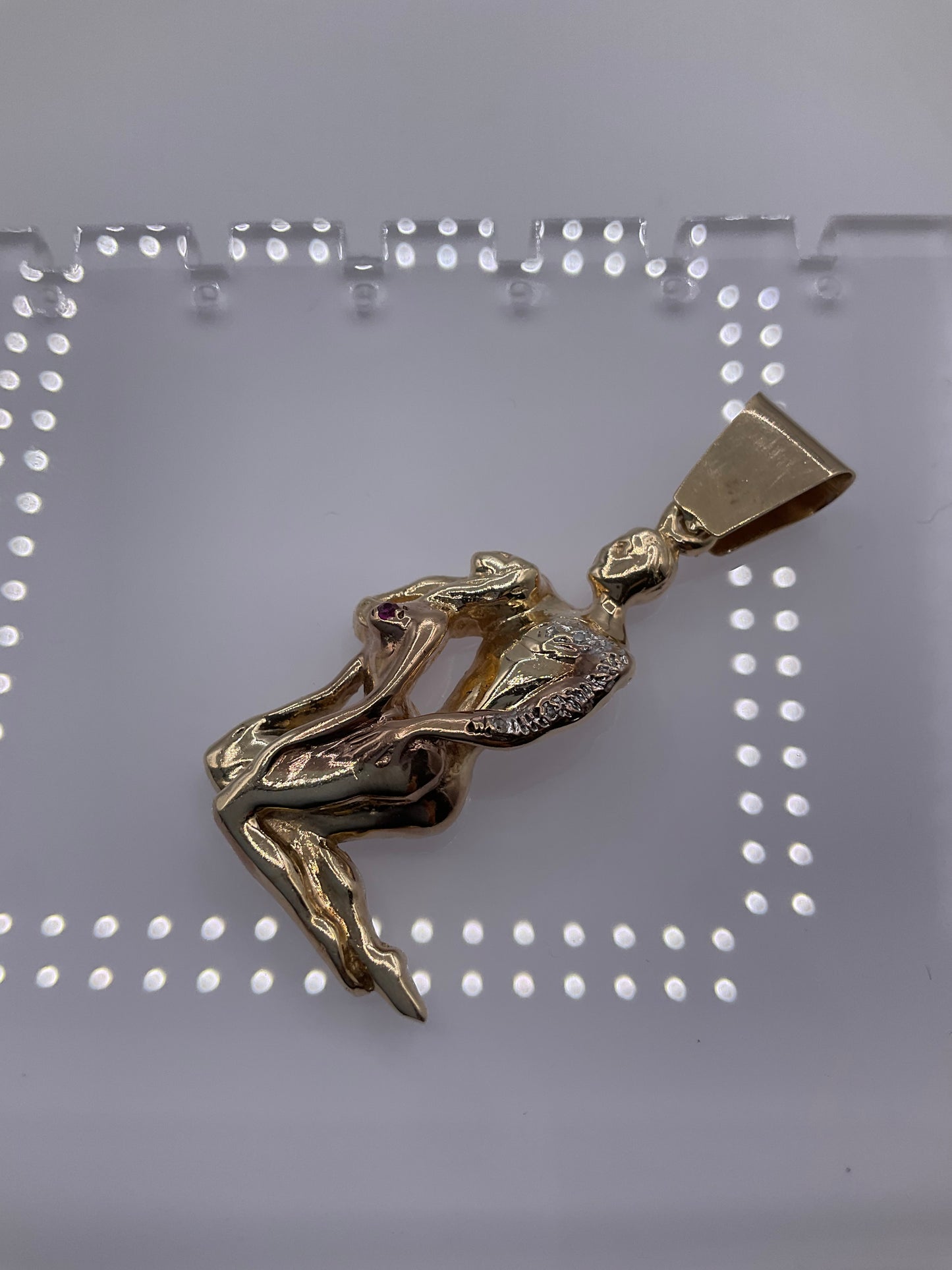 10K Yellow Gold Artistic Couple Pendant With Diamond Accents 12.8g