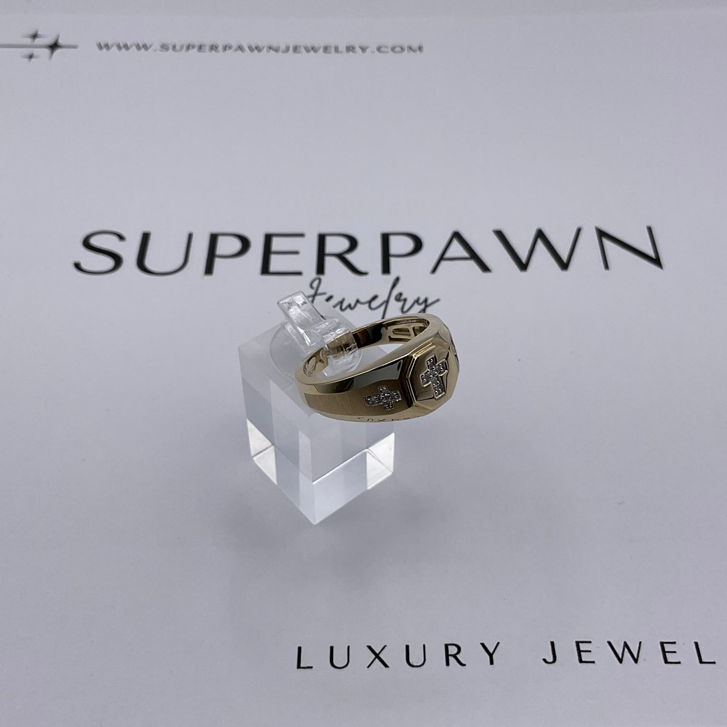 5.3g 10k Yellow Gold Men's Diamond Cross Ring Size 10