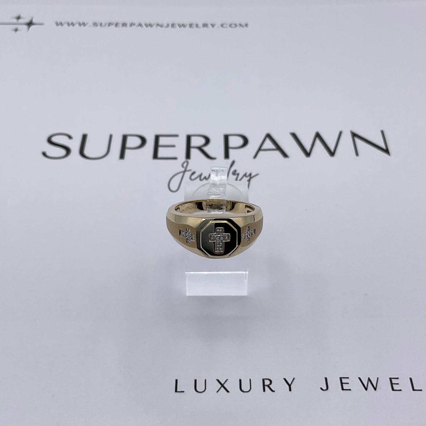 5.3g 10k Yellow Gold Men's Diamond Cross Ring Size 10