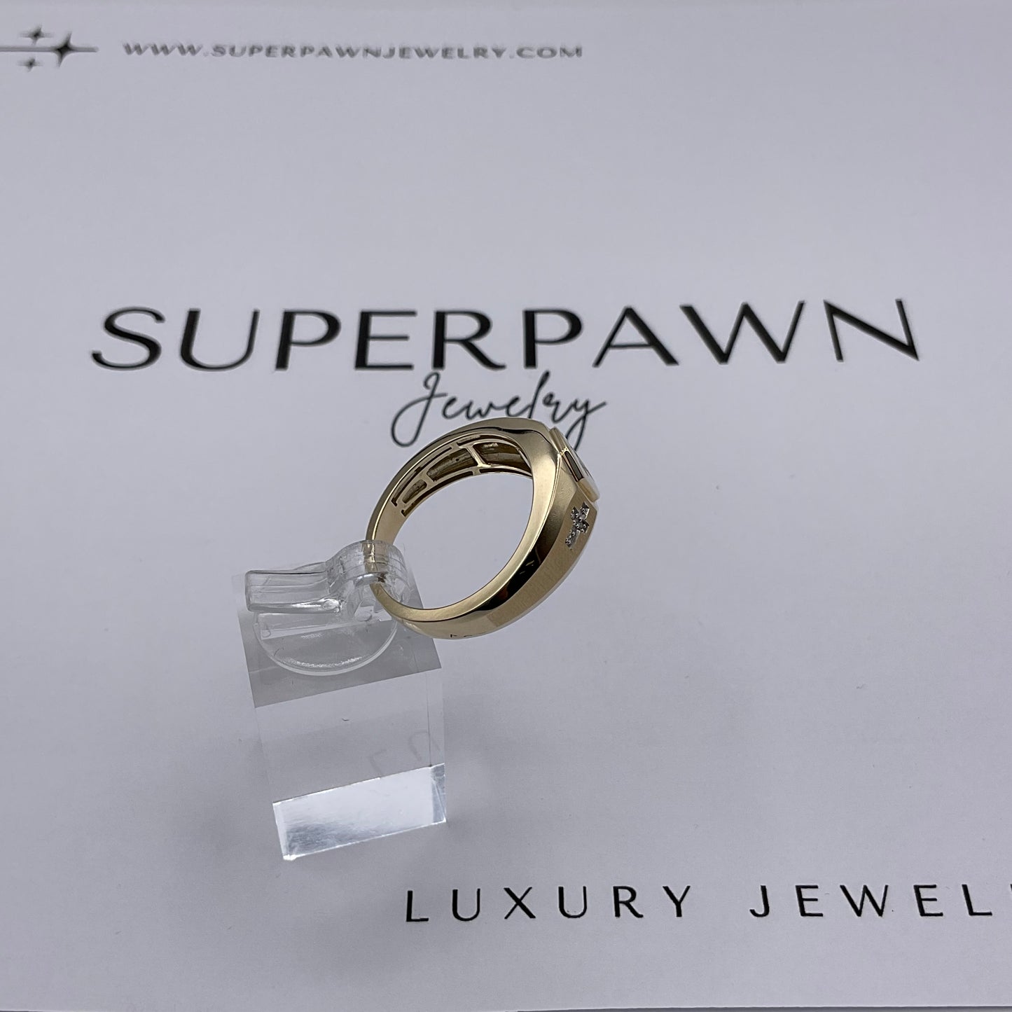 5.3g 10k Yellow Gold Men's Diamond Cross Ring Size 10