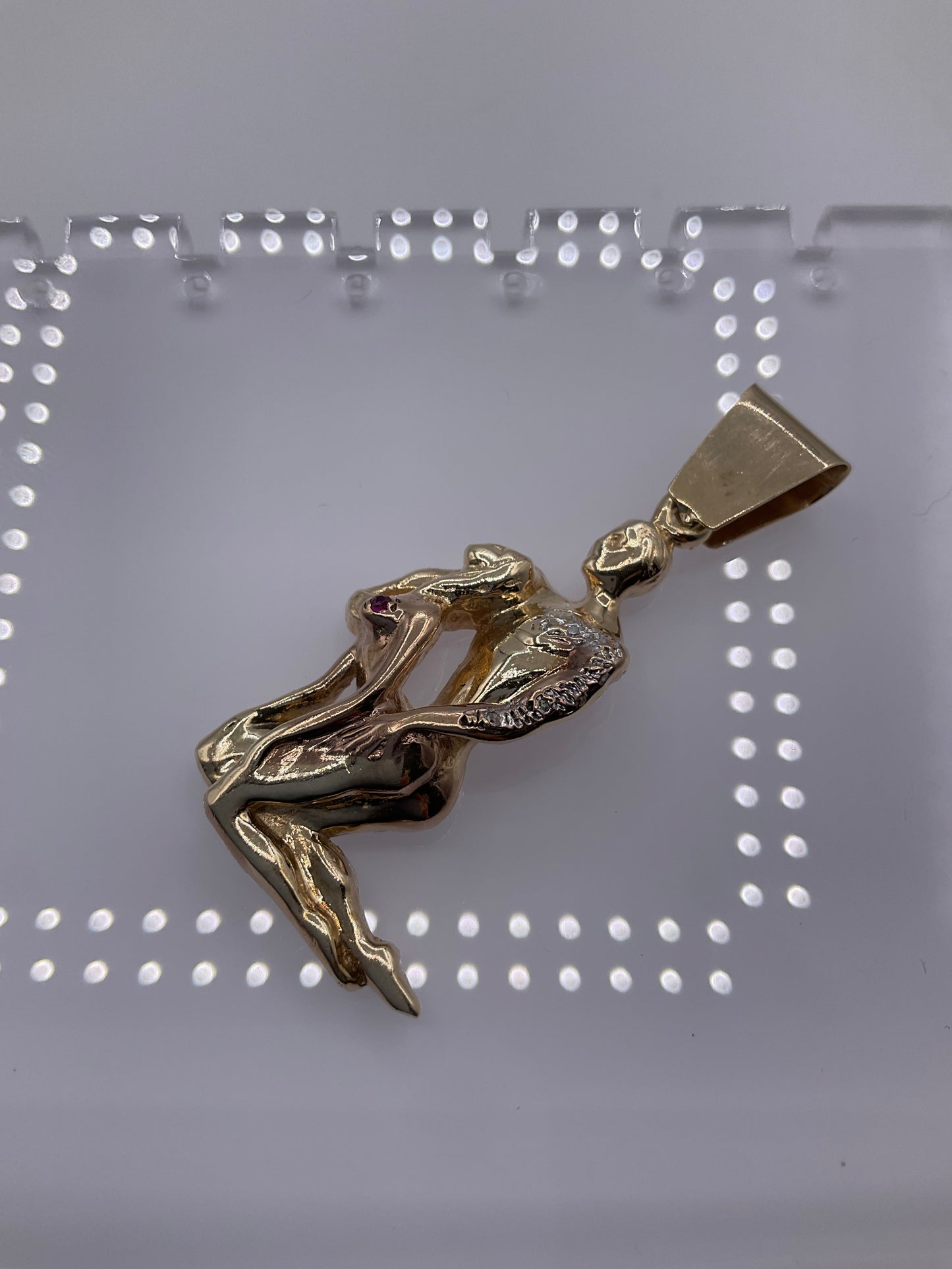 10K Yellow Gold Artistic Couple Pendant With Diamond Accents 12.8g