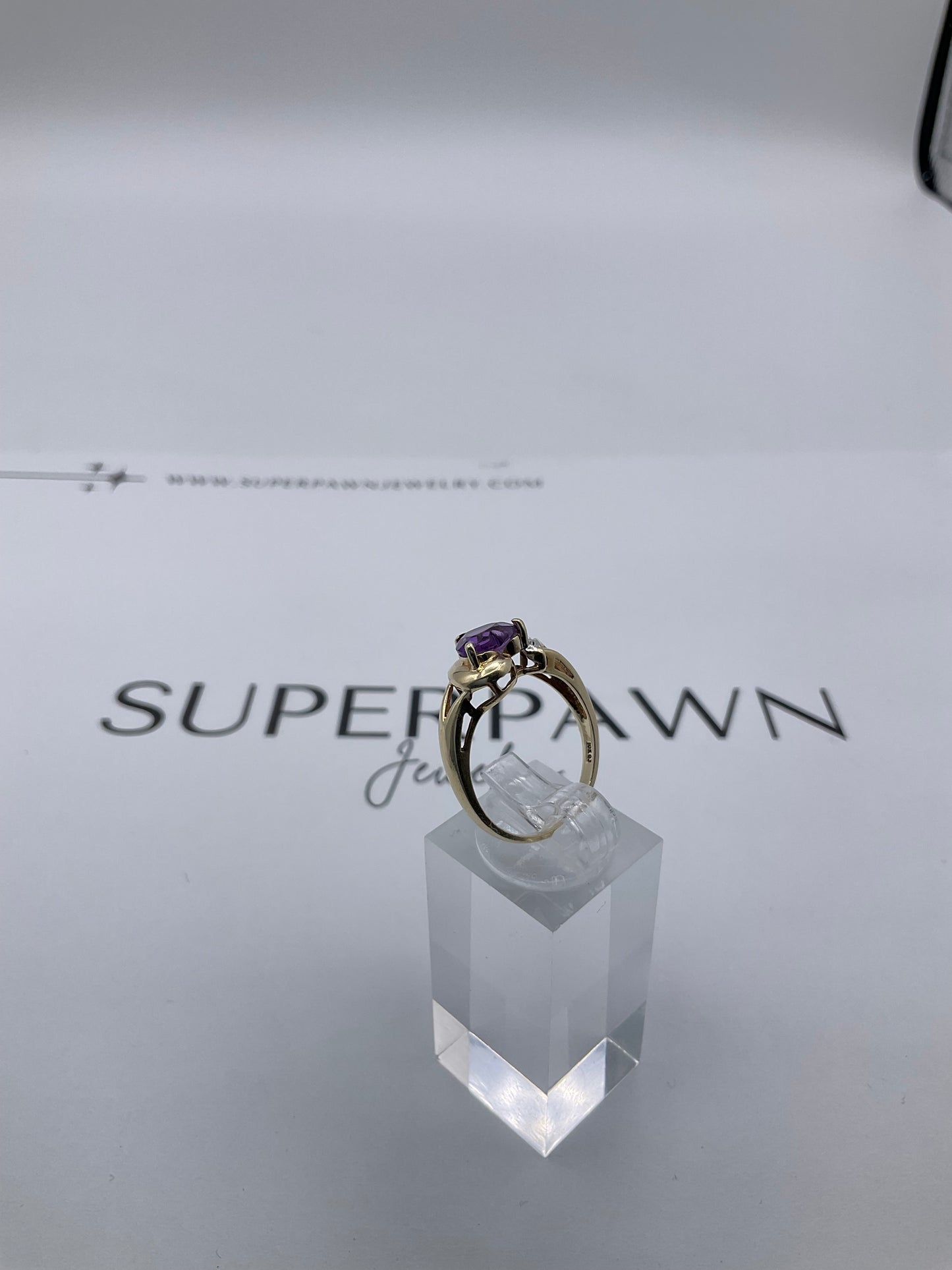 10K Yellow Gold Heart-Shaped Amethyst & Diamond Ring – Size 6.5 – 2.4g