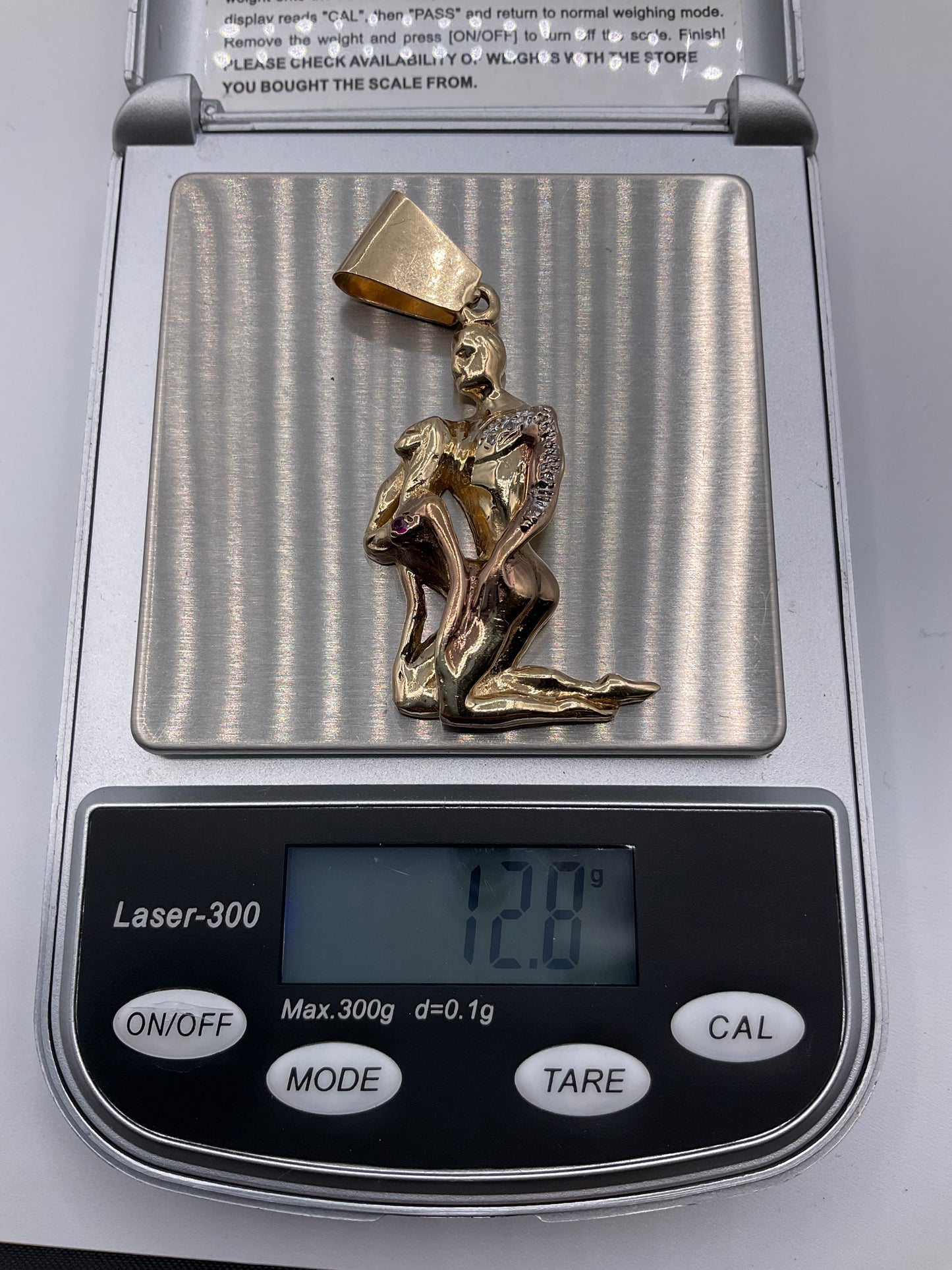 10K Yellow Gold Artistic Couple Pendant With Diamond Accents 12.8g