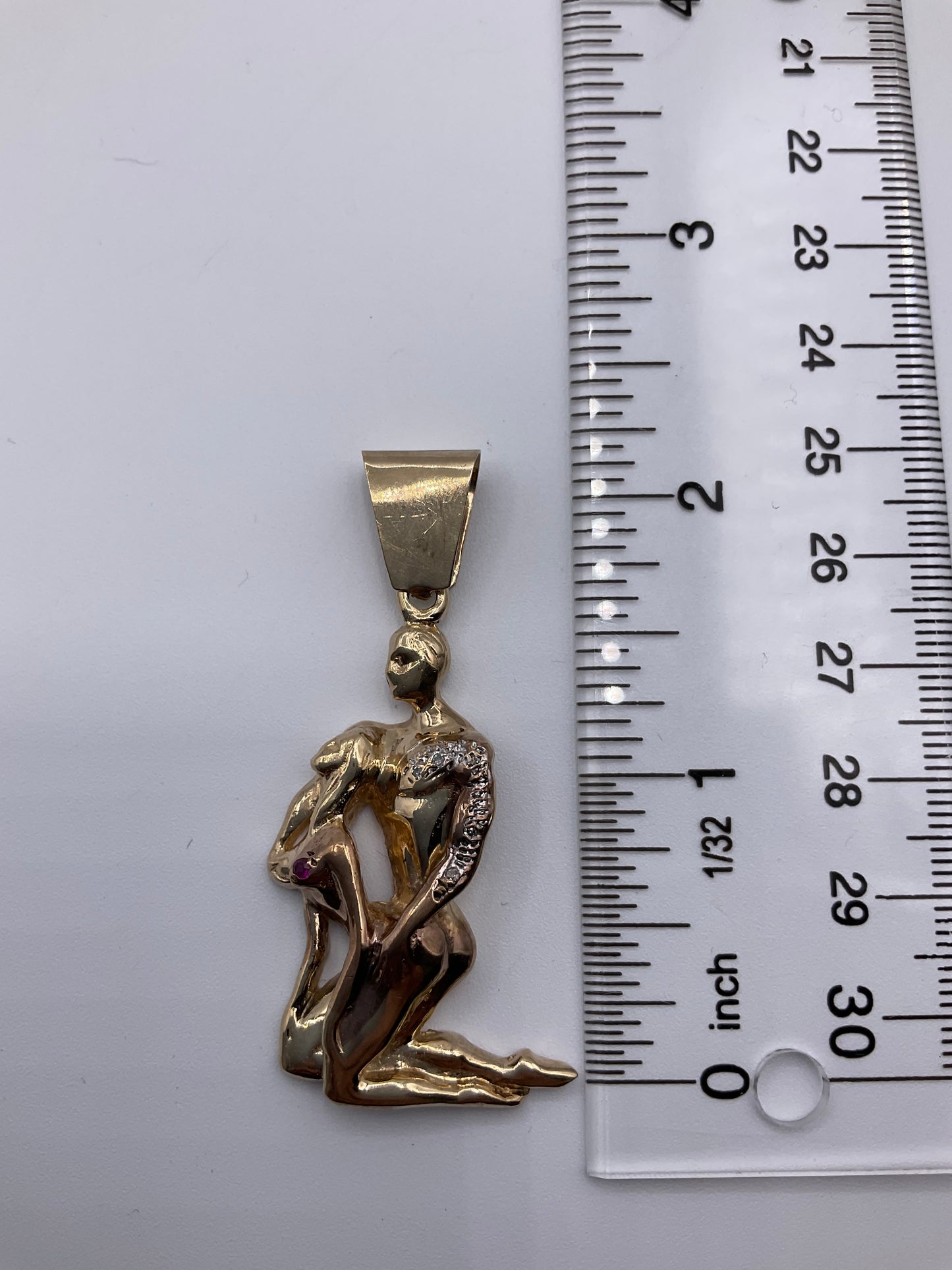 10K Yellow Gold Artistic Couple Pendant With Diamond Accents 12.8g