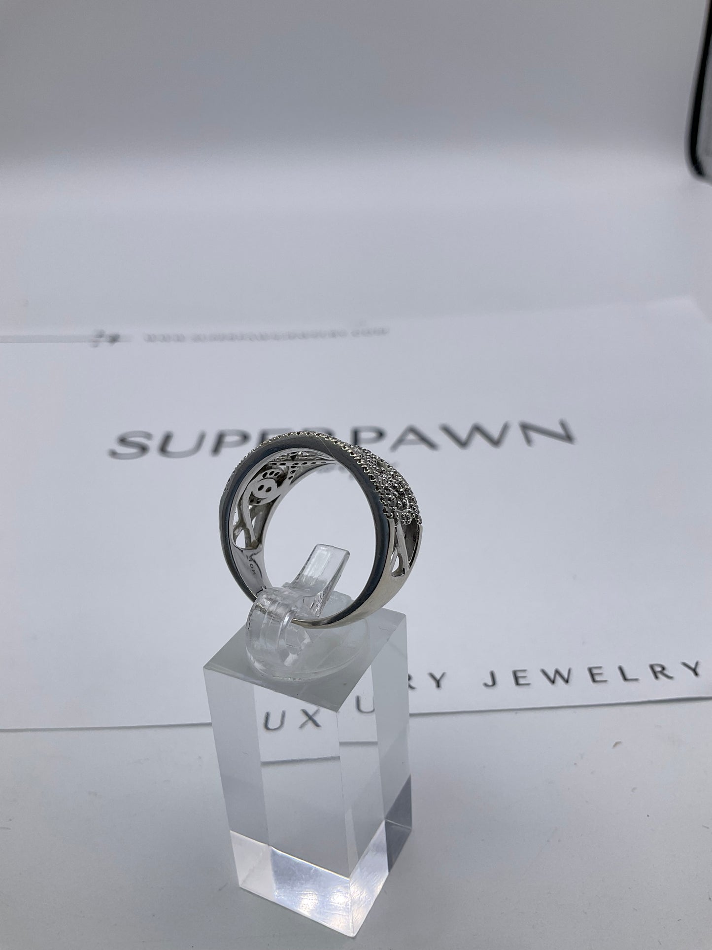 10K White Gold Filigree Twist Cluster Ring – Size 9.5 – 7.9g