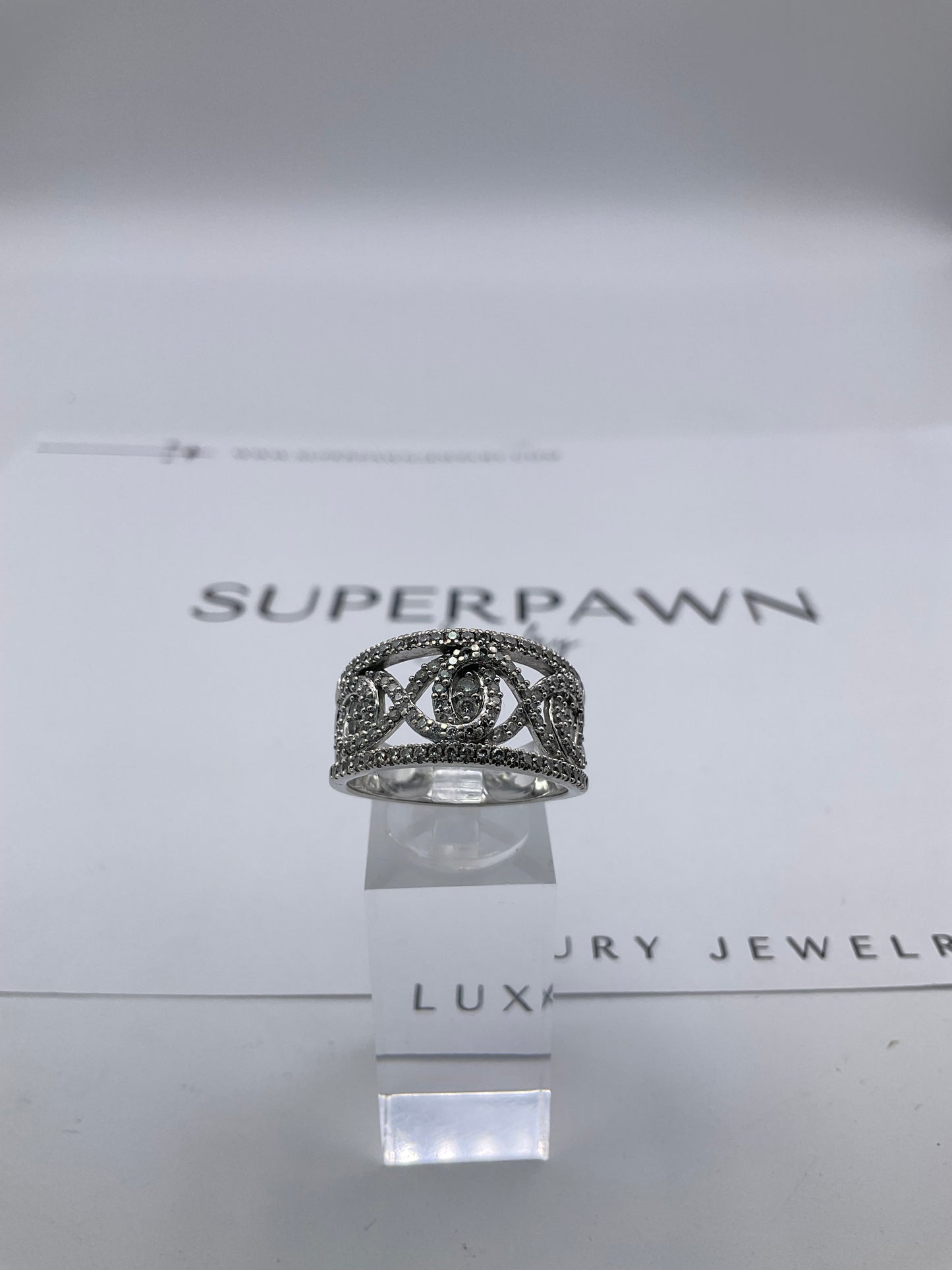 10K White Gold Filigree Twist Cluster Ring – Size 9.5 – 7.9g