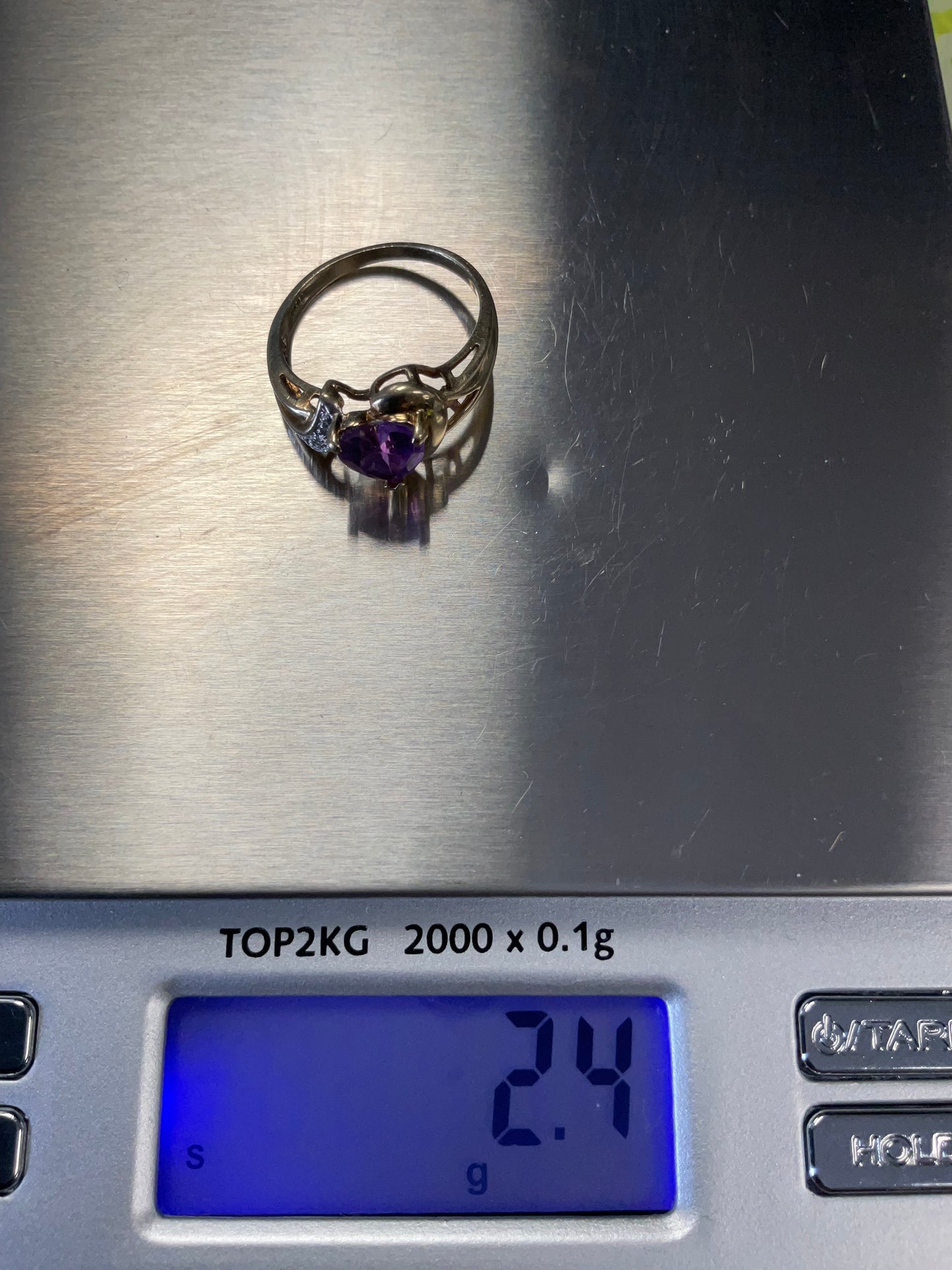10K Yellow Gold Heart-Shaped Amethyst & Diamond Ring – Size 6.5 – 2.4g