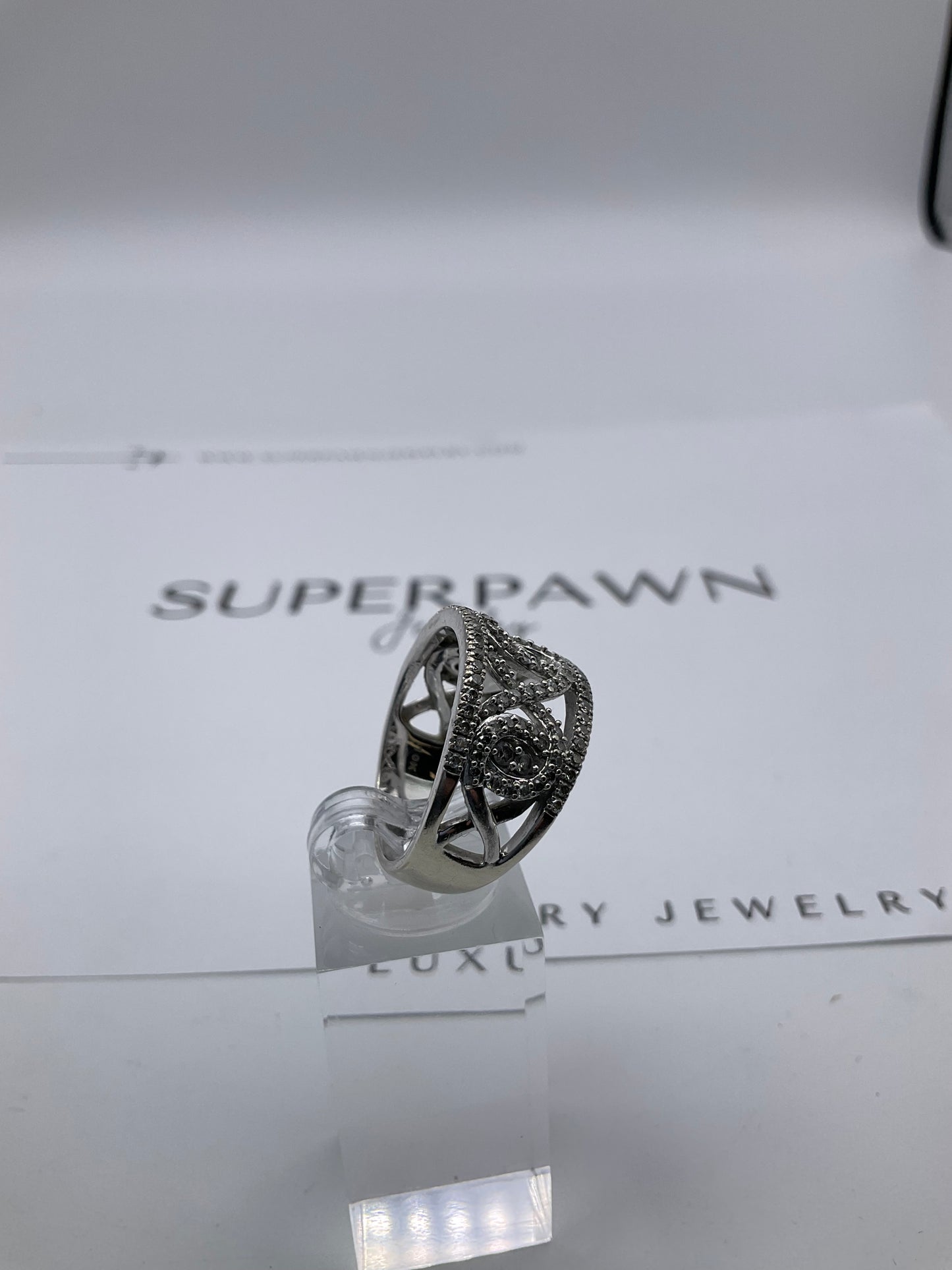 10K White Gold Filigree Twist Cluster Ring – Size 9.5 – 7.9g