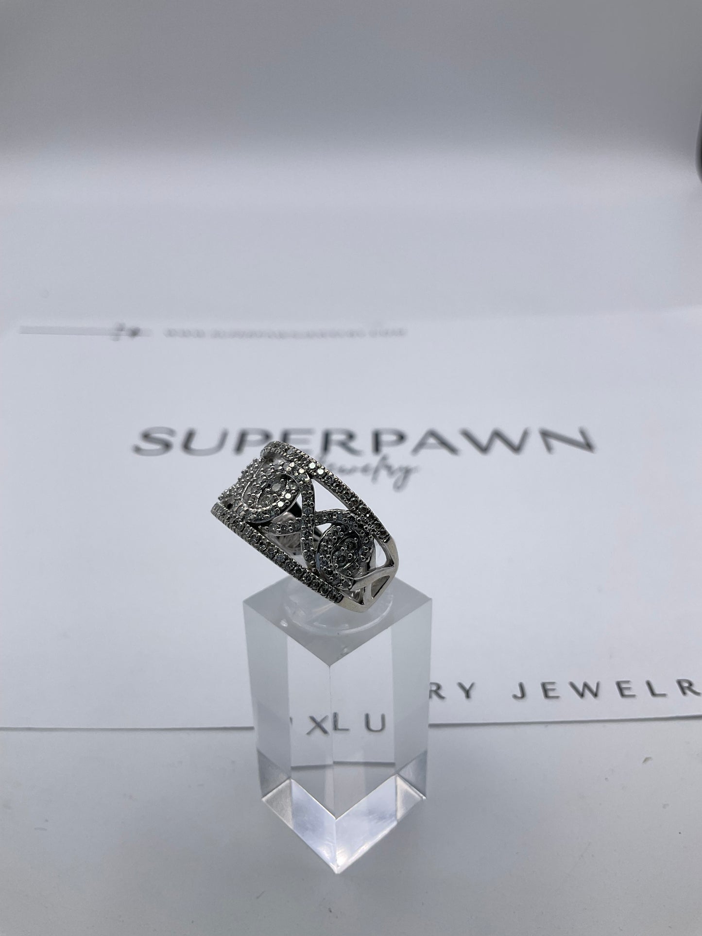 10K White Gold Filigree Twist Cluster Ring – Size 9.5 – 7.9g