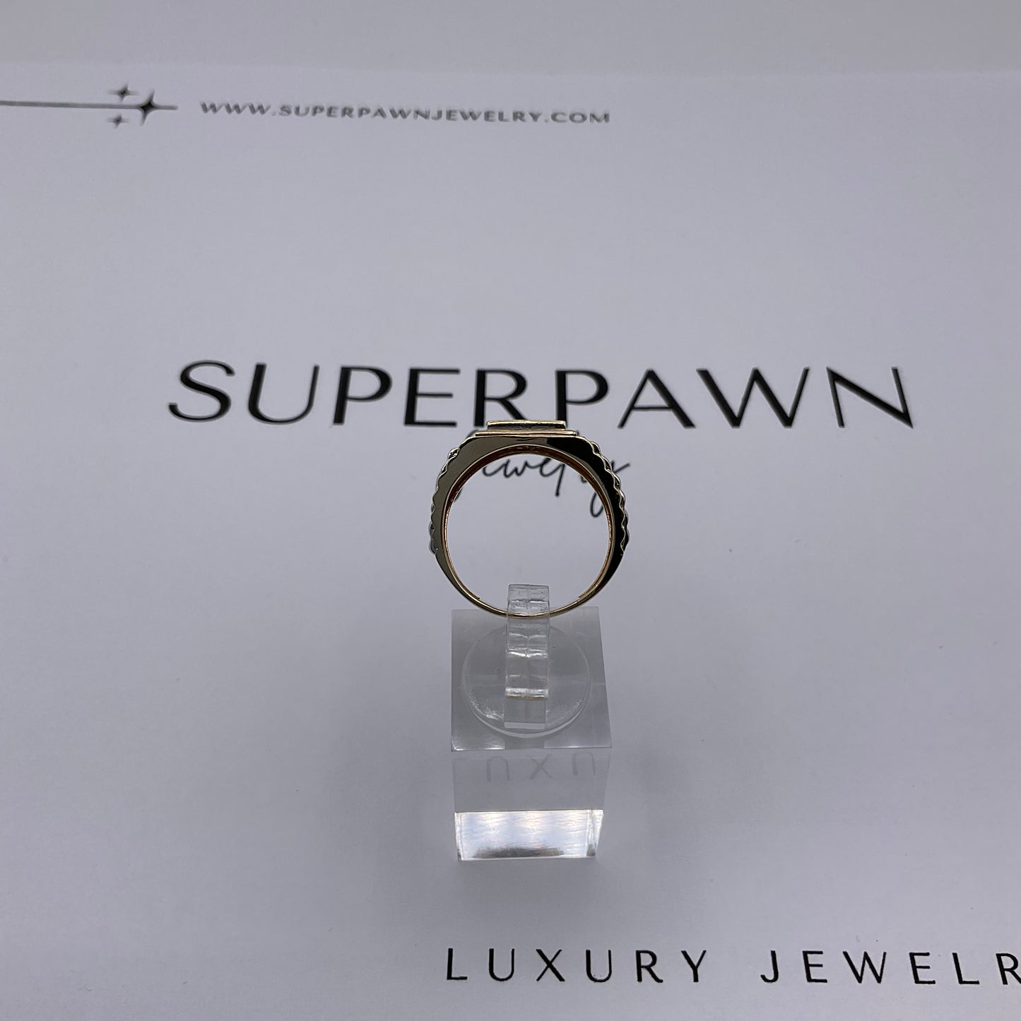 5.5g 14k Two Tone Gold Rolex Jubilee Style Men's Diamond Ring Size 9.5