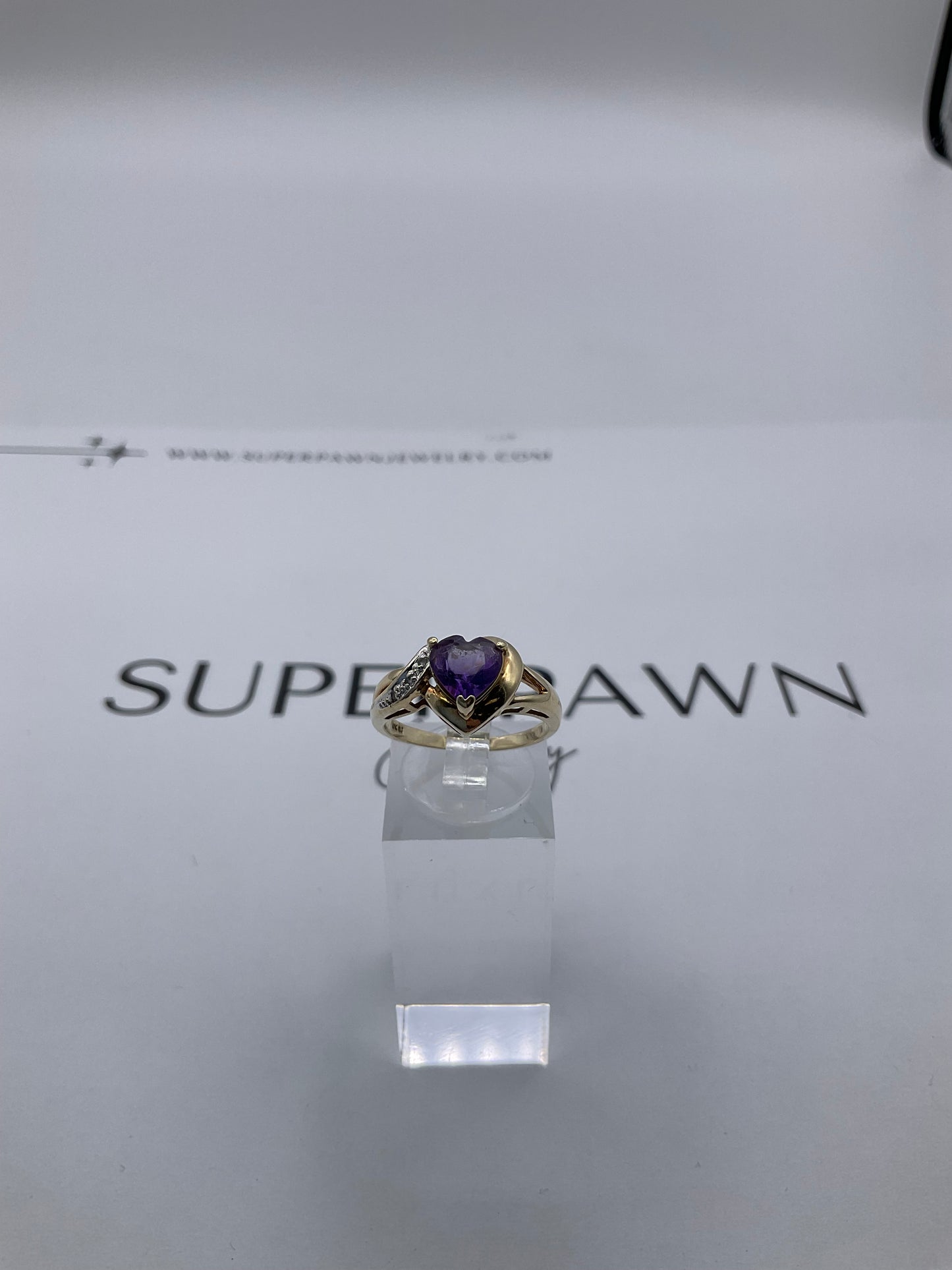 10K Yellow Gold Heart-Shaped Amethyst & Diamond Ring – Size 6.5 – 2.4g
