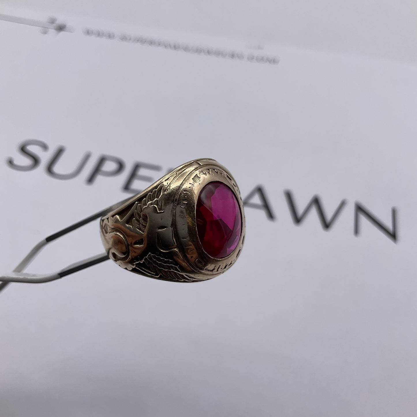 Vintage 10K Yellow Gold 5ct Red Oval Gemstone State College Class Ring