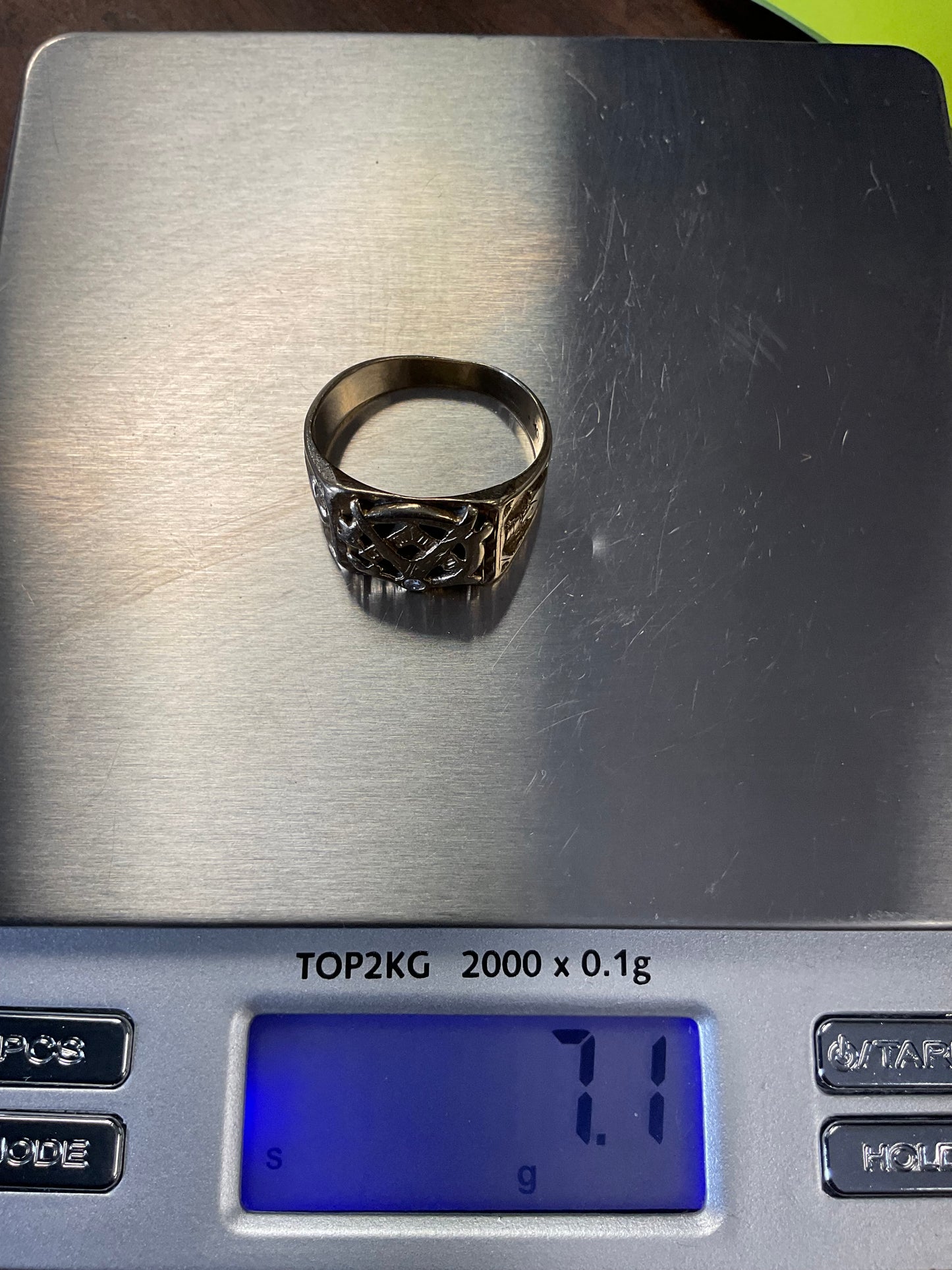 10K Yellow Gold Masonic Compass Ring with Diamond – Size 9.5 – 7.1g