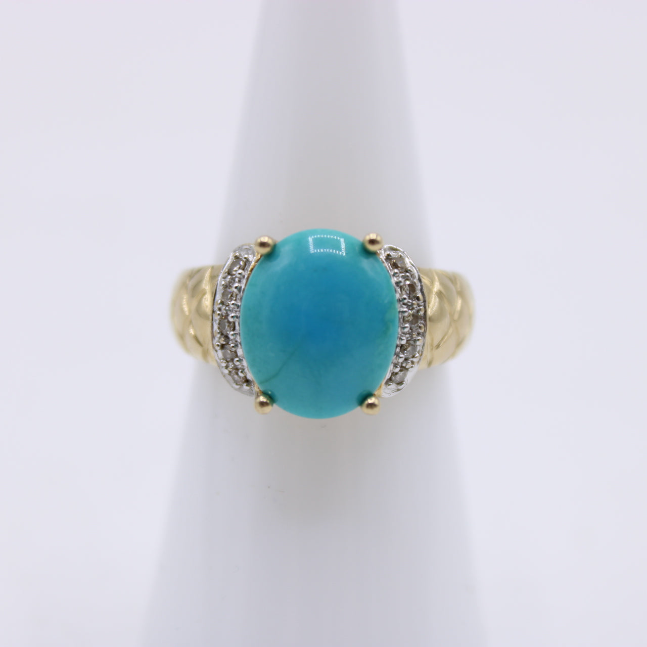 Le Vian 14K Yellow & White Gold Turquoise and Diamond Ladies Ring Size 7