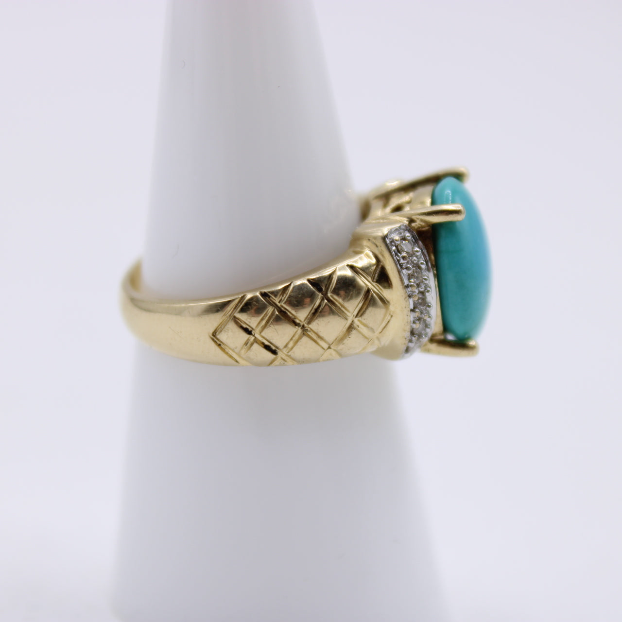 Le Vian 14K Yellow & White Gold Turquoise and Diamond Ladies Ring Size 7