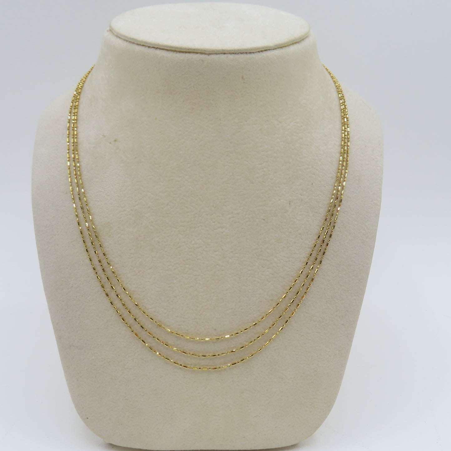 14K Yellow Gold Tri-Strand Layered Key Chain Link Necklace 17" 4.5g