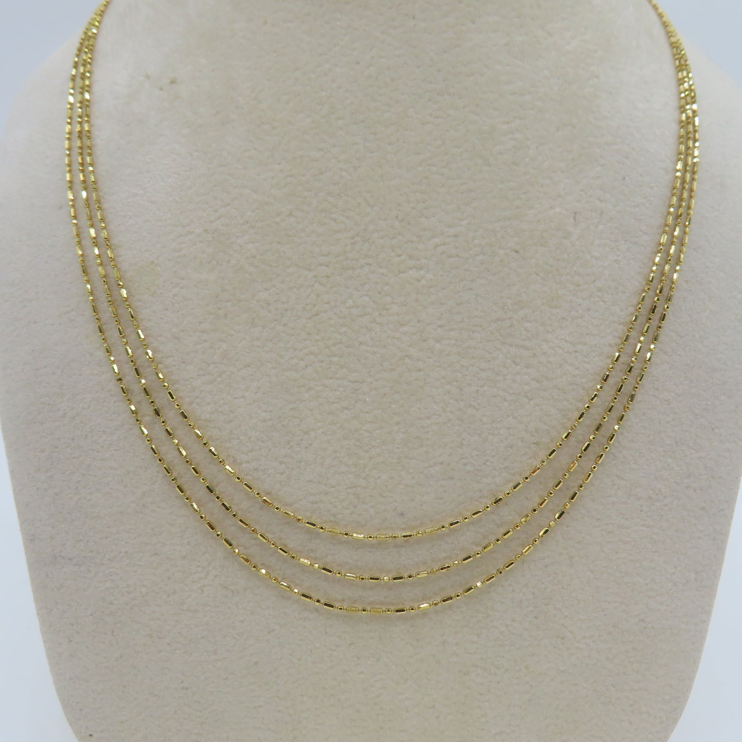 14K Yellow Gold Tri-Strand Layered Key Chain Link Necklace 17" 4.5g
