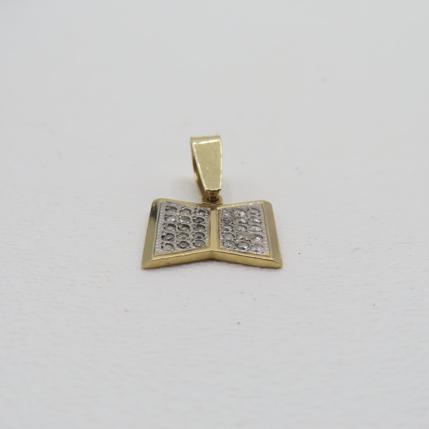 14K Two-Tone Gold Diamond Book Pendant 1" 3.5g