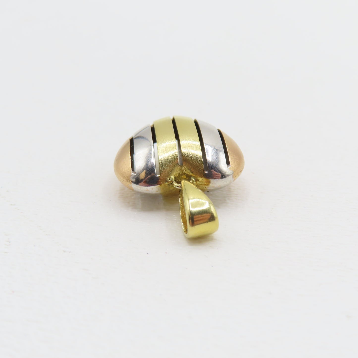 18K Tri-Tone Gold Hollow Heart Pendant 1" 4.2g