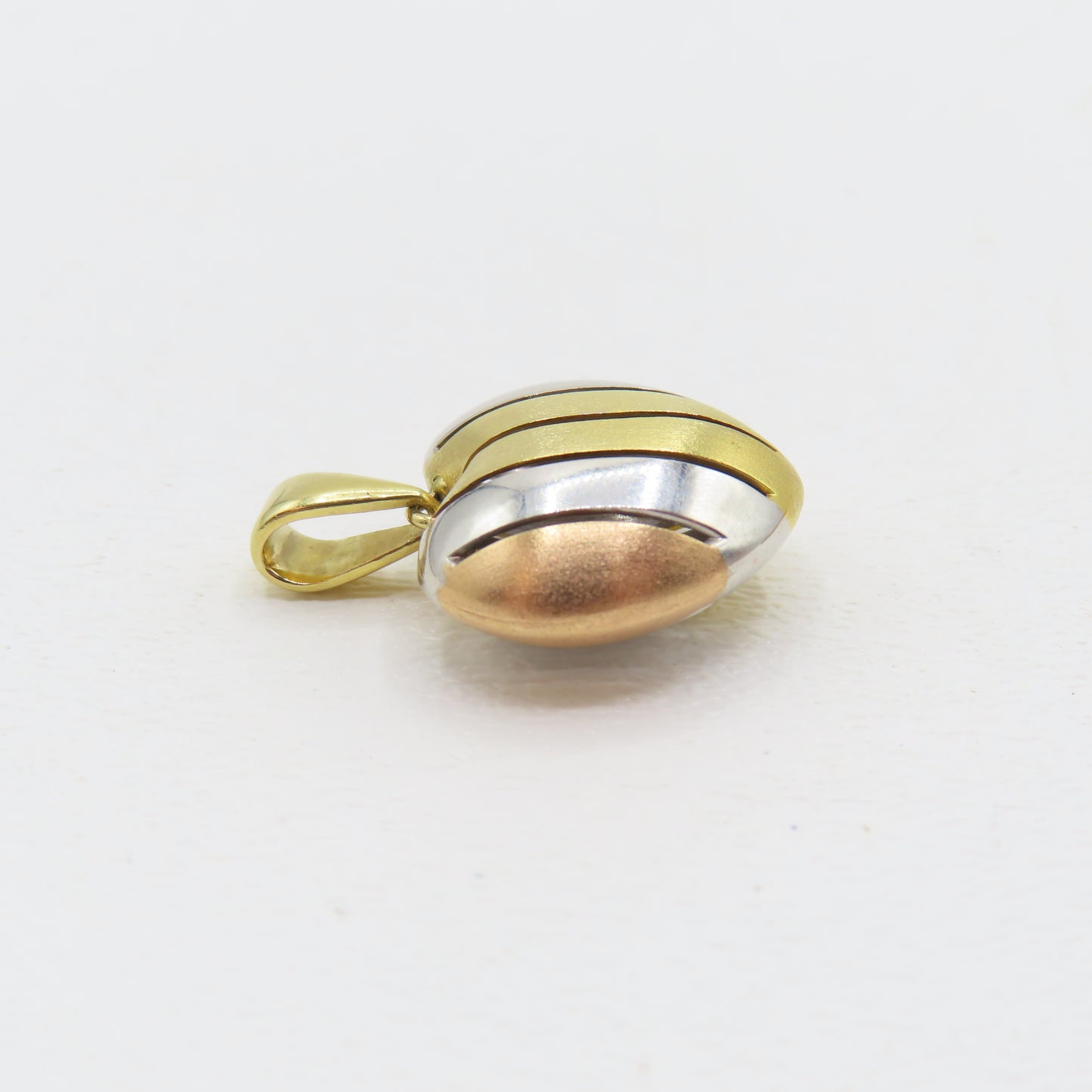 18K Tri-Tone Gold Hollow Heart Pendant 1" 4.2g