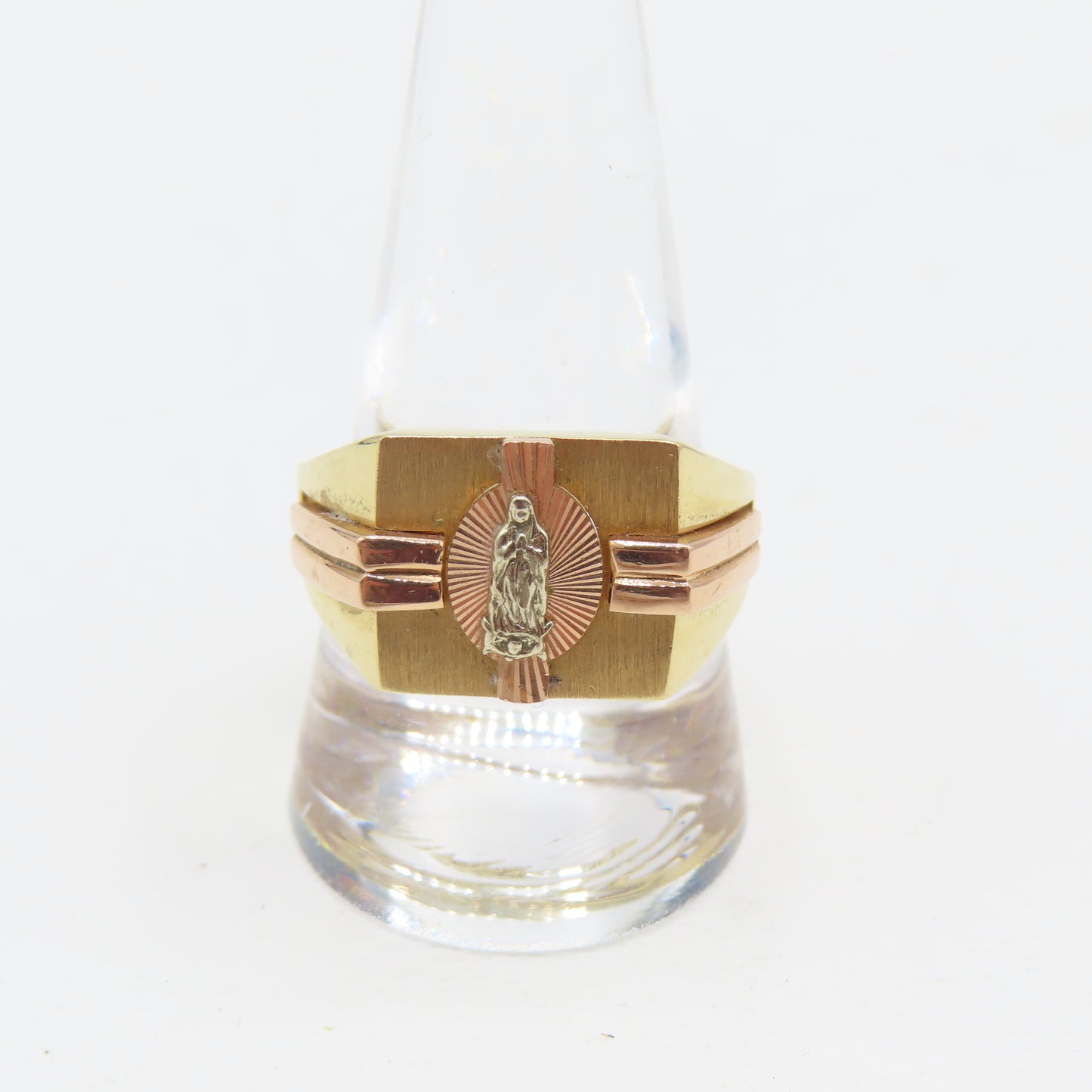 14K Tri-Tone Gold Mother Mary Ring Size 10.5 6.9g
