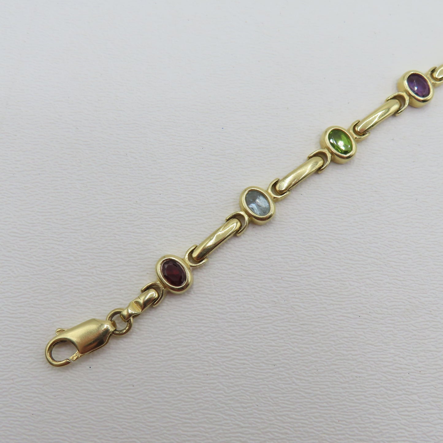 14K Yellow Gold Multicolor Gem Stone Bar Link Bracelet 8.9mm 7" 15.5g