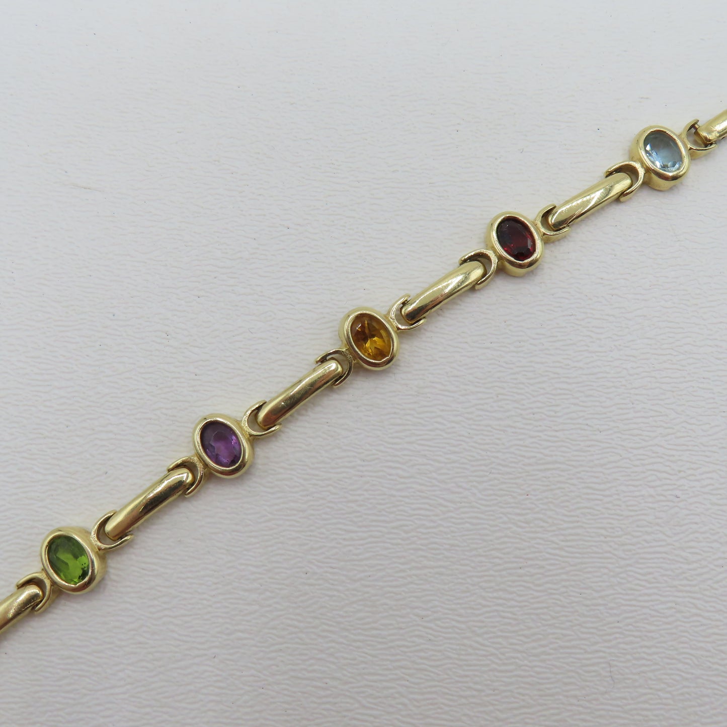 14K Yellow Gold Multicolor Gem Stone Bar Link Bracelet 8.9mm 7" 15.5g
