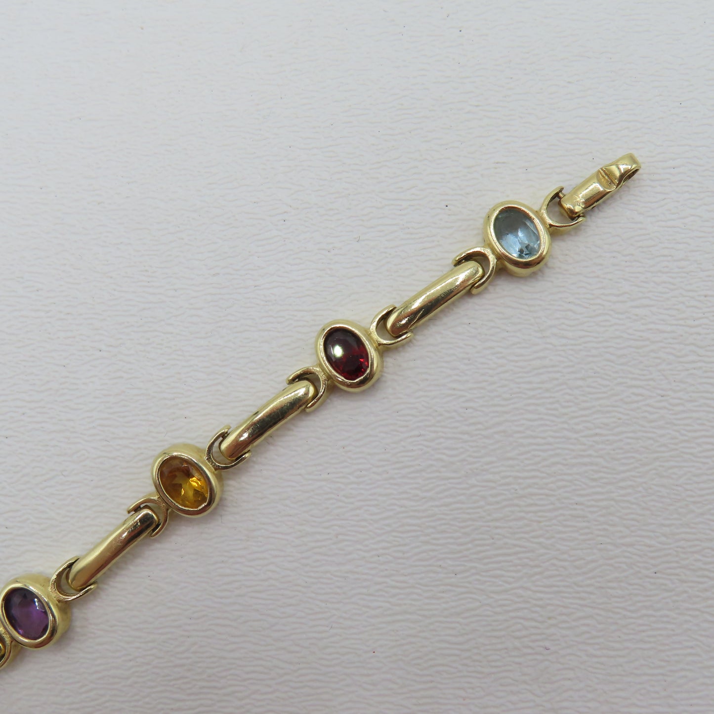 14K Yellow Gold Multicolor Gem Stone Bar Link Bracelet 8.9mm 7" 15.5g