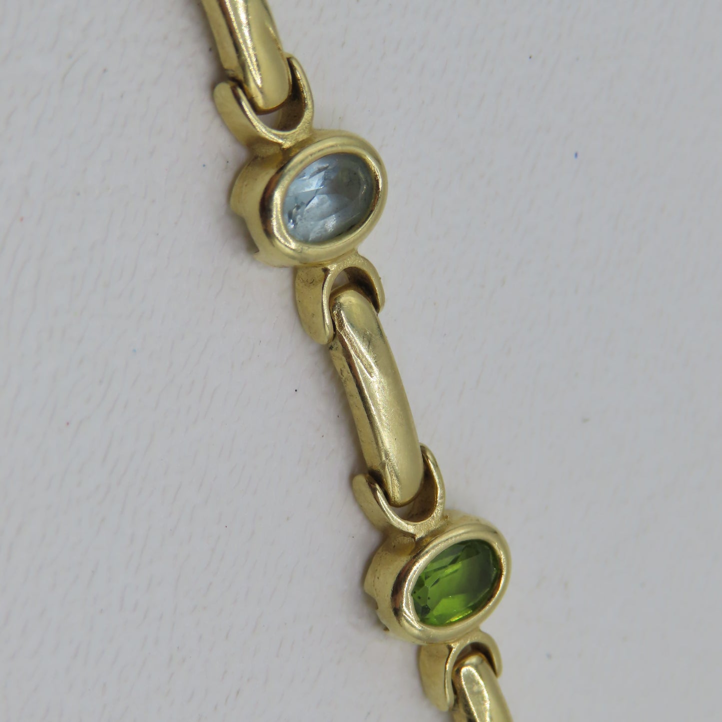 14K Yellow Gold Multicolor Gem Stone Bar Link Bracelet 8.9mm 7" 15.5g